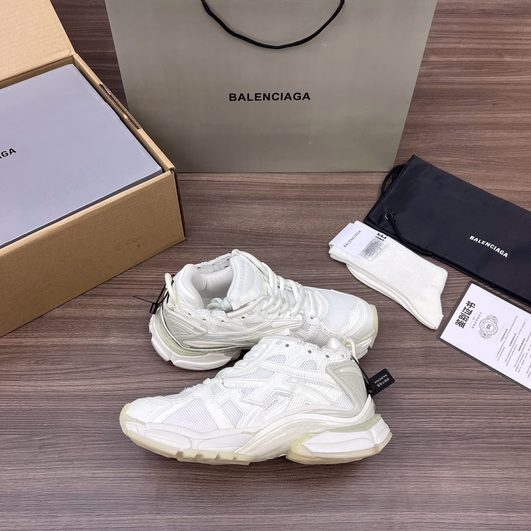 Balenciaga-Runner showcases designer Demna's sneaker style through details such as overflow glue, aging, and stitching. It uses a pair of 