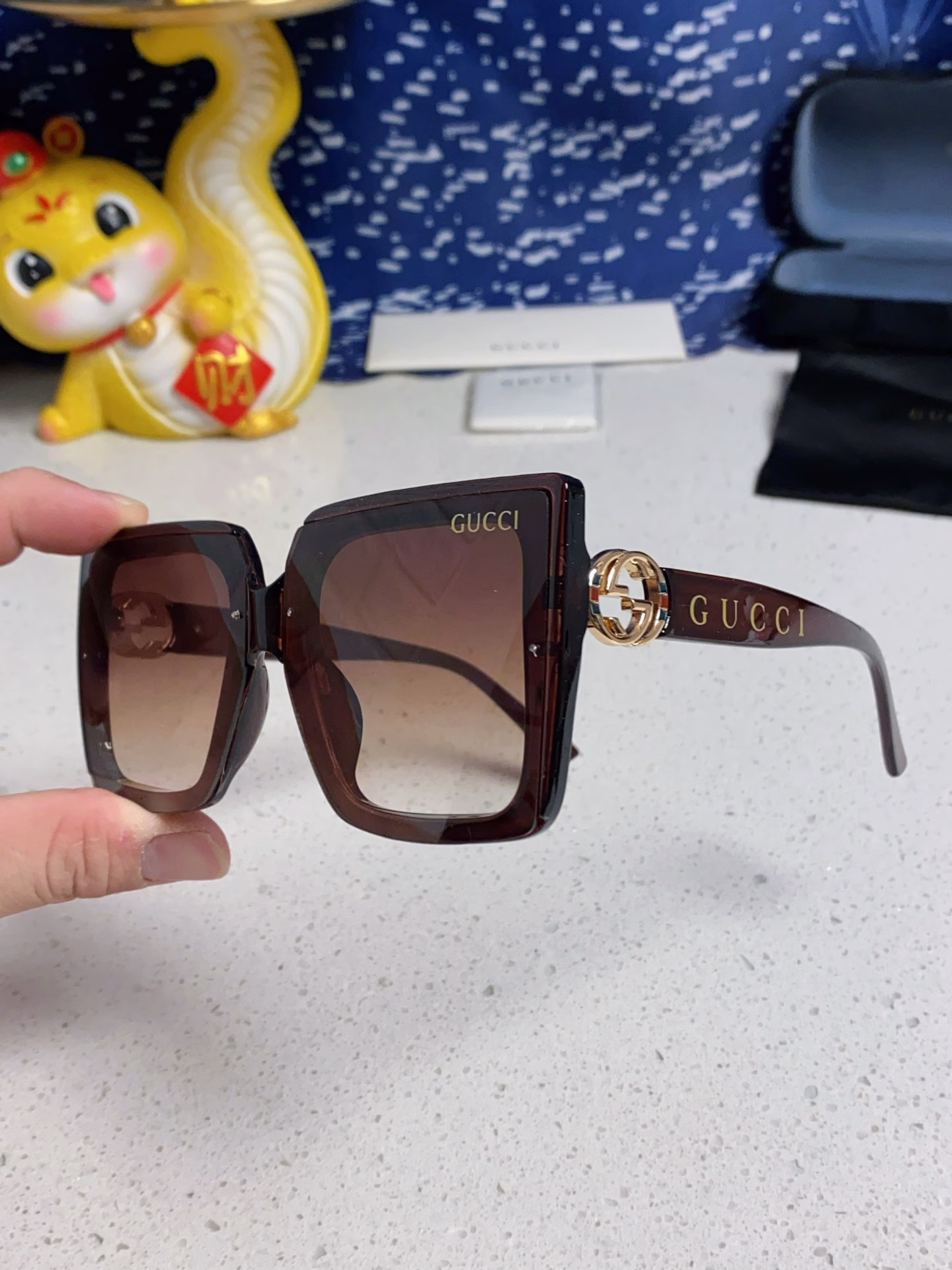 Gucci Sunglasses Women's New Large Glasses 2025 Fashion European and American Slim Frame Trendy Face Anti-ultraviolet Style Round Face