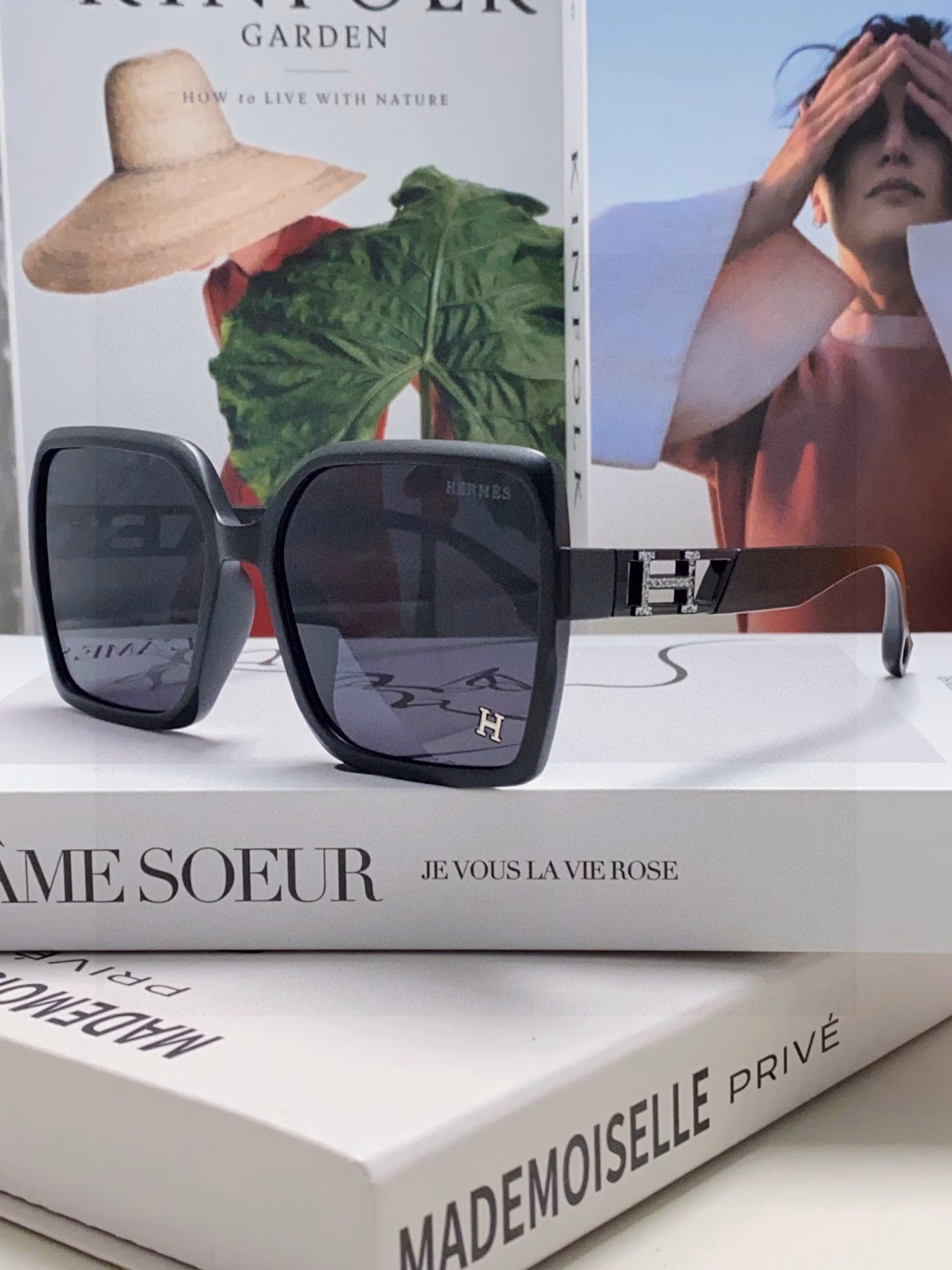 Hermes sunglasses women 2025 new square large frame round face slim anti-ultraviolet sunglasses high-end travel sun protection