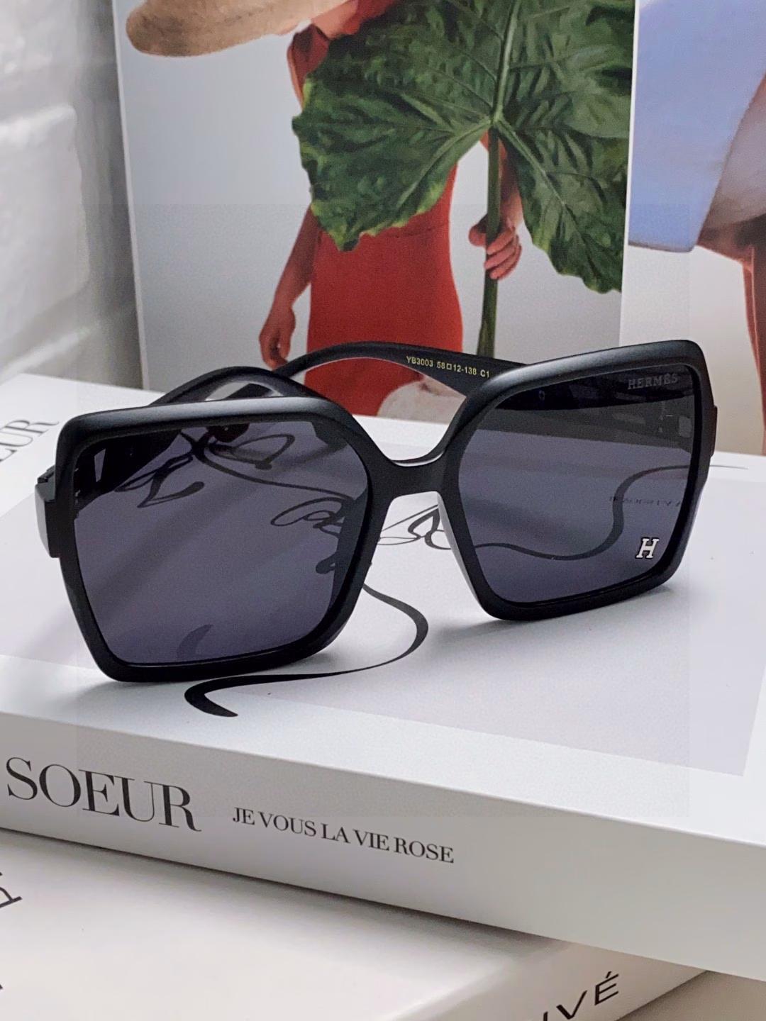 Hermes sunglasses women 2025 new square large frame round face slim anti-ultraviolet sunglasses high-end travel sun protection