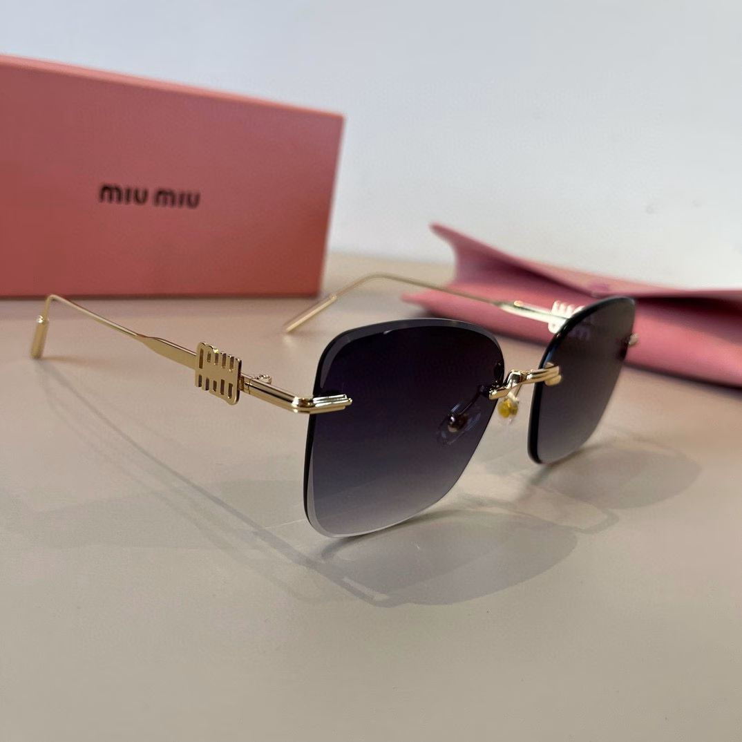 Miu Miu new sunglasses, high-end frameless sunglasses for women, UV protection for driving, large face and slimming one-piece glasses