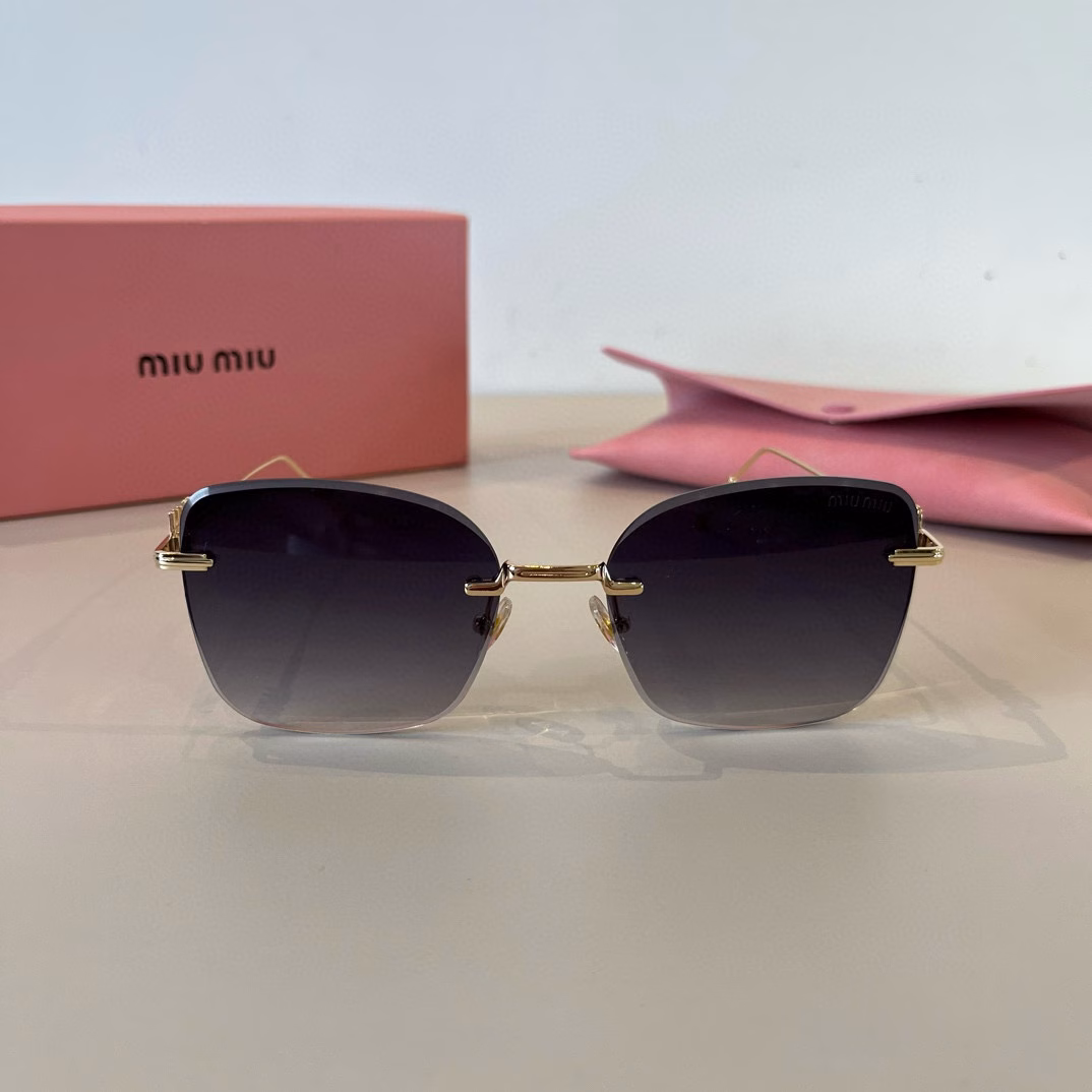 Miu Miu new sunglasses, high-end frameless sunglasses for women, UV protection for driving, large face and slimming one-piece glasses