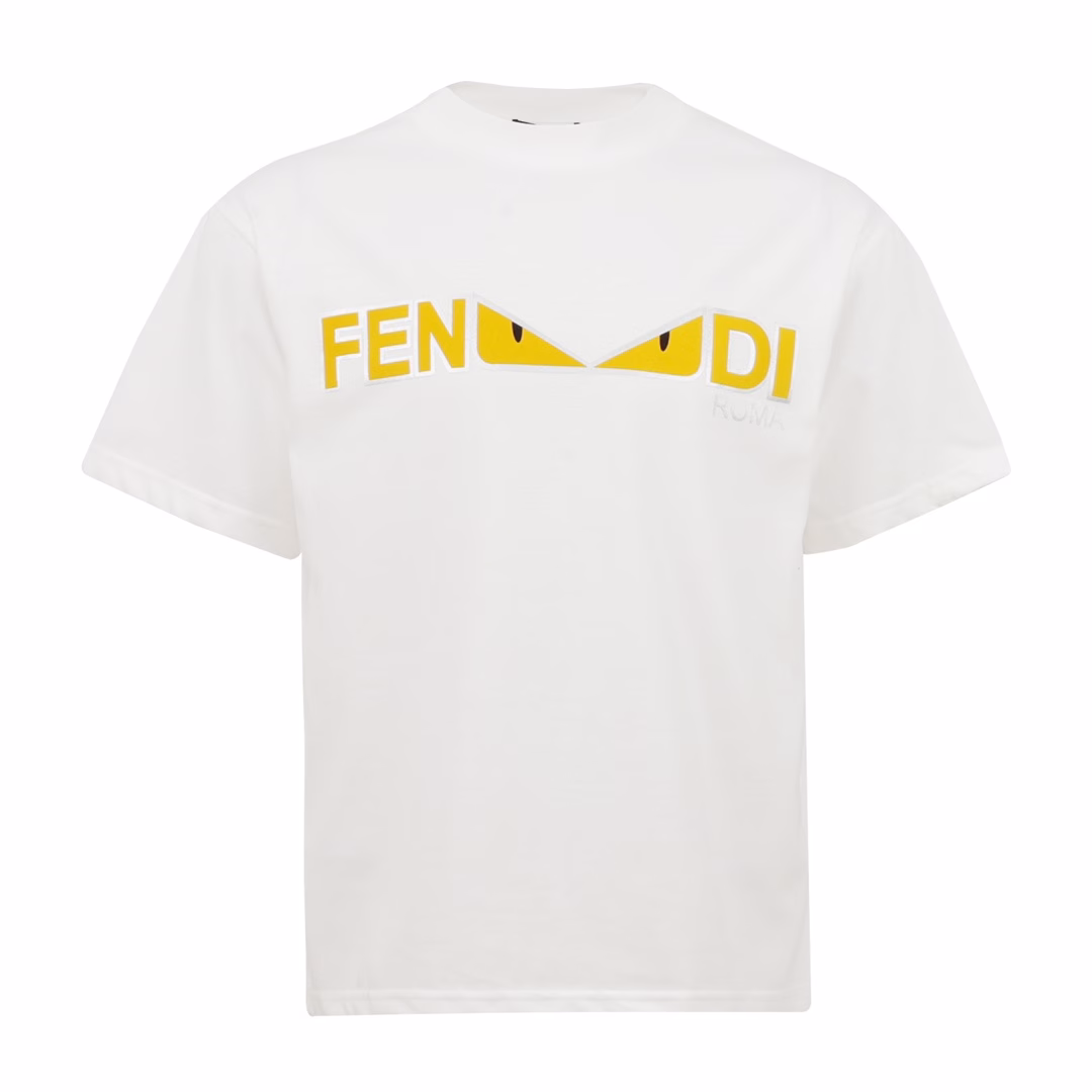Fendi chest printed round neck short sleevesCustomized 280g trendy double-sided fabric, ribbed fabric, customized double F jacquard fabric, leather laser cutting by imported machine, more accurate position, resin buckles and hanging labels are all manually sewn, consistent with the original version, fabrics are washed, feel better, not easy to deform, not easy to shrink, not easy to fade, customized accessories, loose version, L men and women can easily control a summer item worth buying