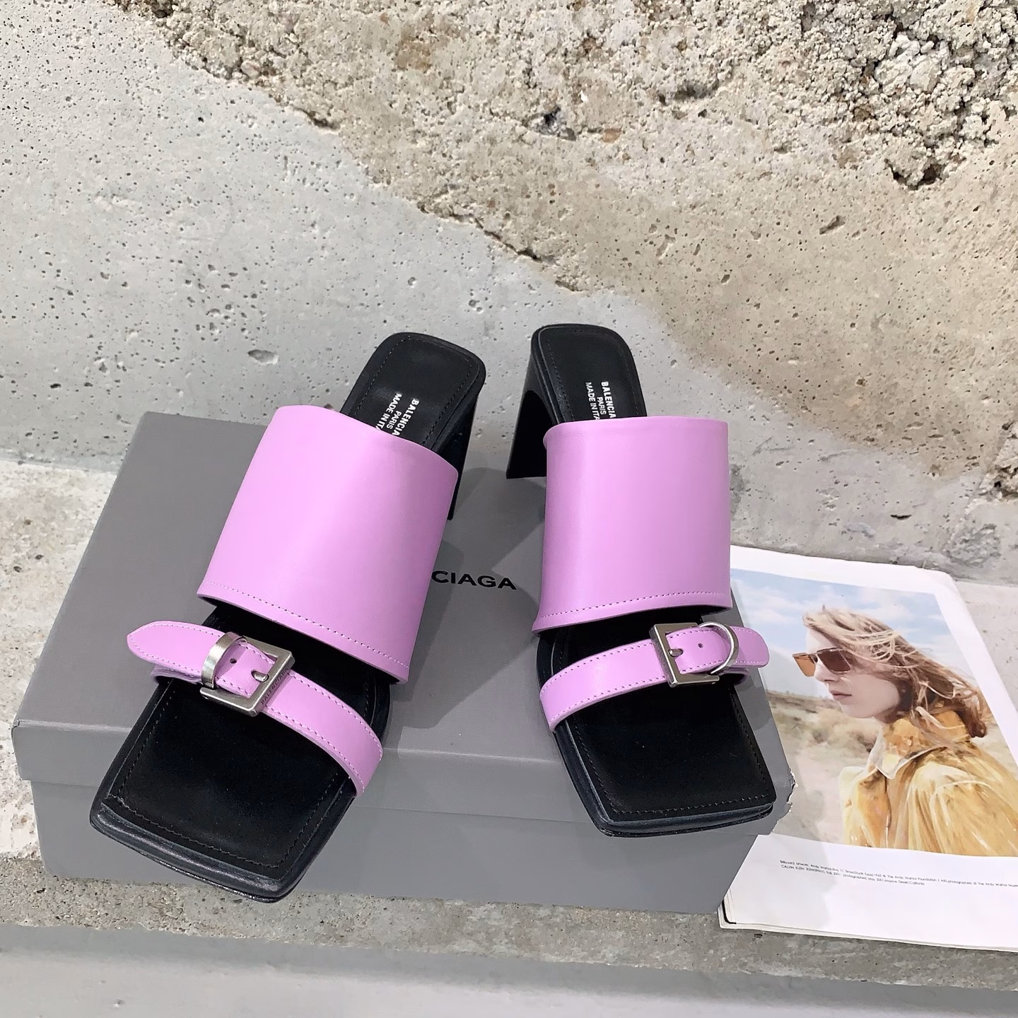 BALENCIAGA* ✨2025 Spring and Summer new punk style high-heeled slippers👠Fashionable and stylish, full of fashion style💯High-end cowhide fabric, sheepskin lining, Italian🇮🇹imported leather outsole