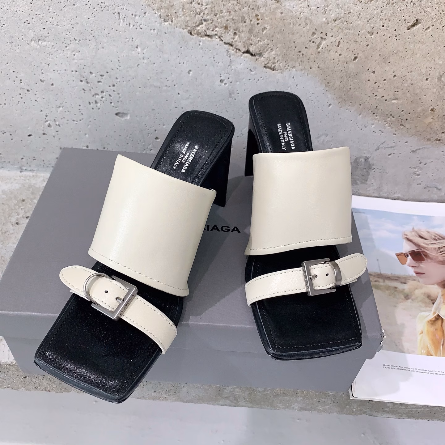 BALENCIAGA* ✨2025 Spring and Summer new punk style high-heeled slippers👠Fashionable and stylish, full of fashion style💯High-end cowhide fabric, sheepskin lining, Italian🇮🇹imported leather outsole