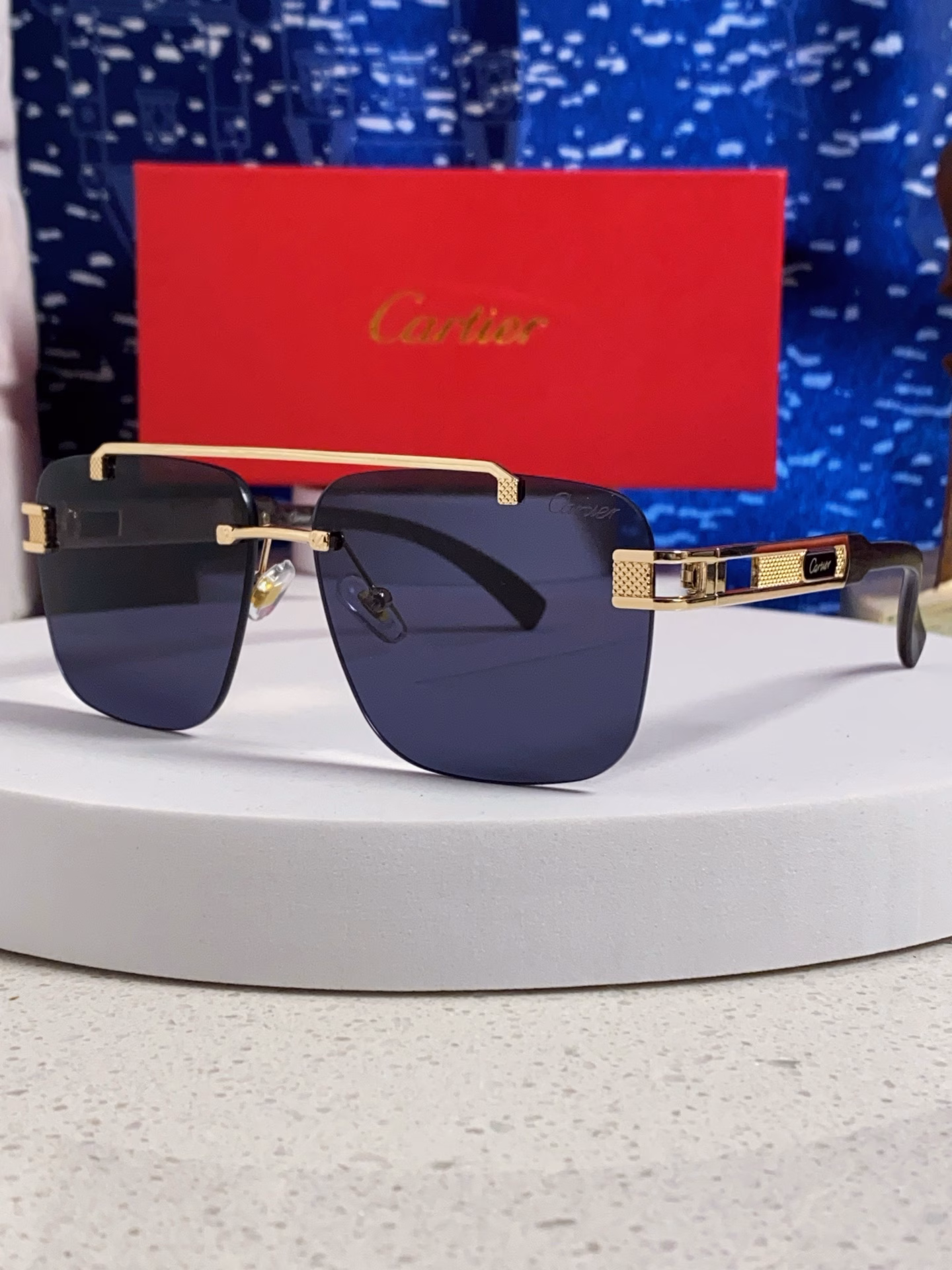 Carter Cartier 2025 new sunglasses fashion sun glasses men and women fashionable square frame double beam metal frame men's driving polarized glasses