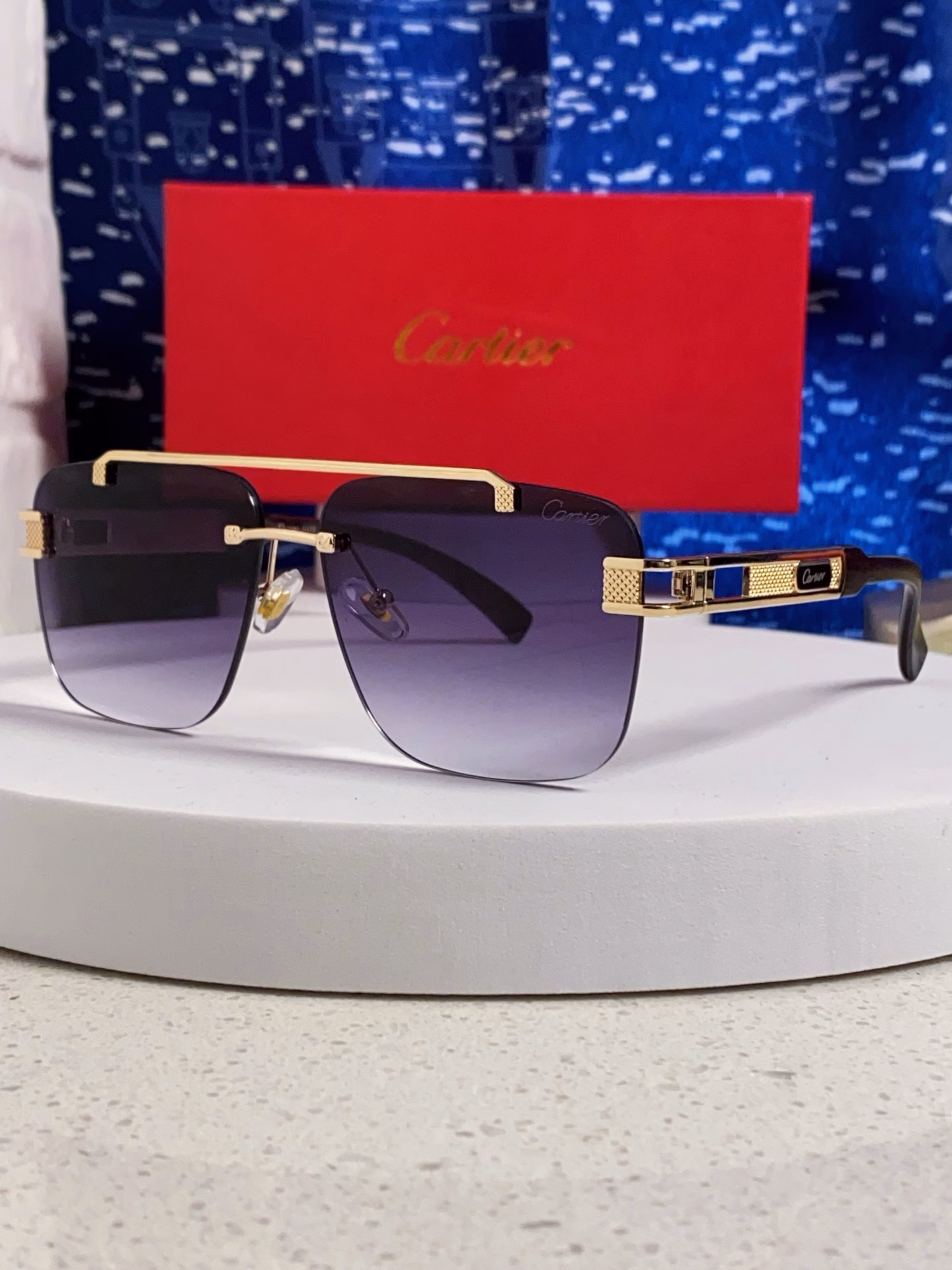 Carter Cartier 2025 new sunglasses fashion sun glasses men and women fashionable square frame double beam metal frame men's driving polarized glasses