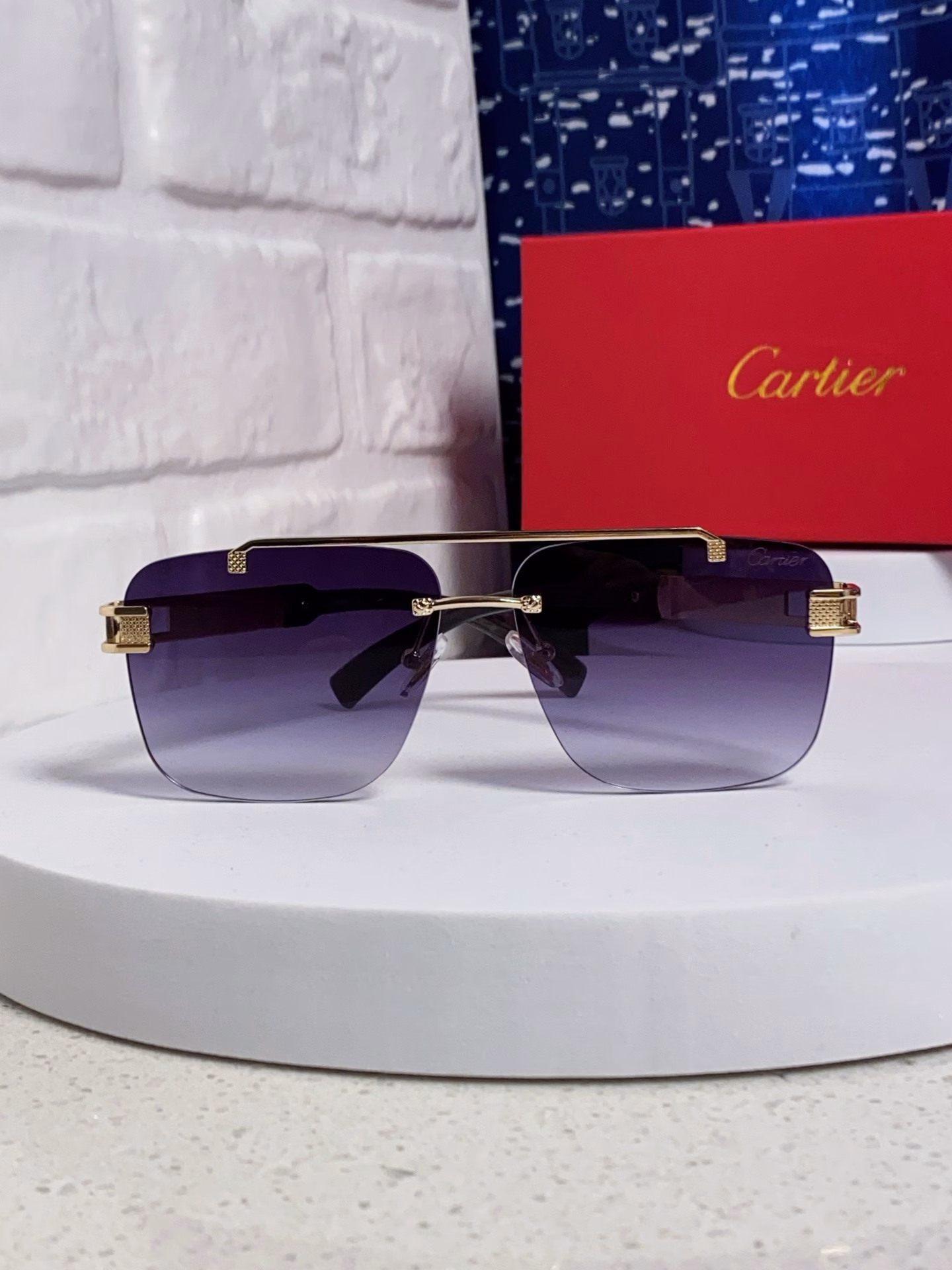Carter Cartier 2025 new sunglasses fashion sun glasses men and women fashionable square frame double beam metal frame men's driving polarized glasses