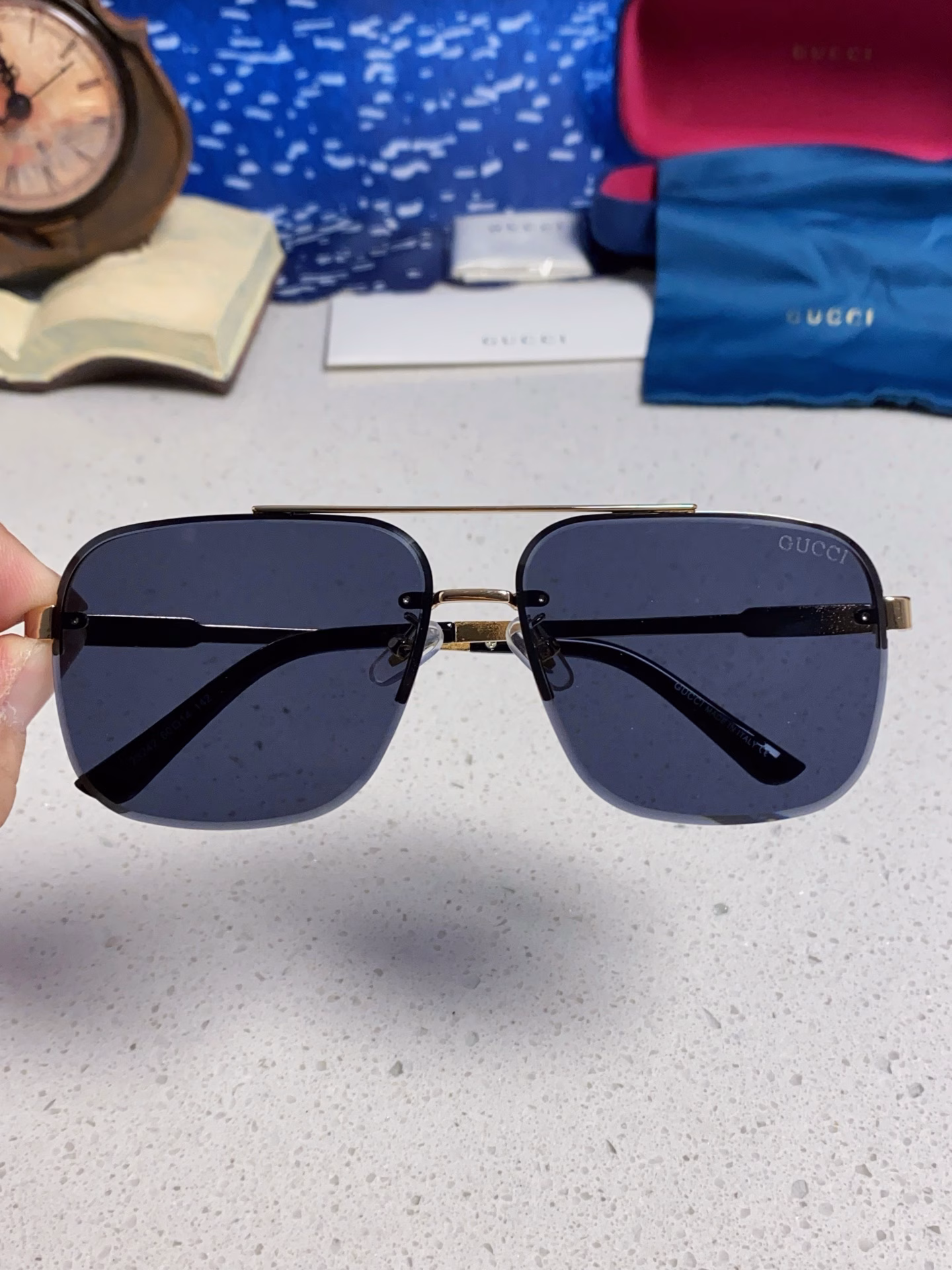 Gucci 2025 new polarized sunglasses for men driving sun visor sunglasses driving all-match square frame anti-high beam double beam unisex