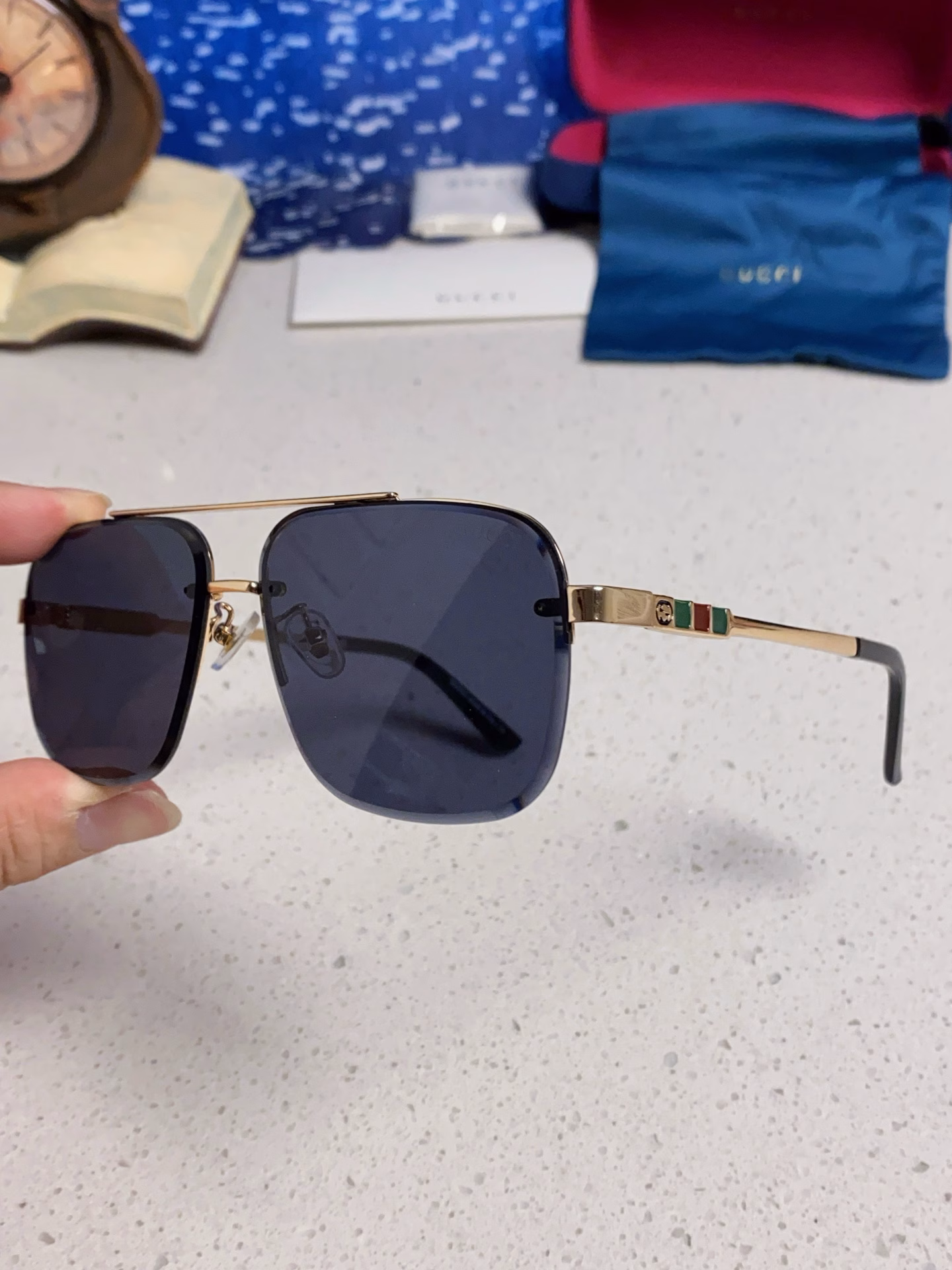 Gucci 2025 new polarized sunglasses for men driving sun visor sunglasses driving all-match square frame anti-high beam double beam unisex
