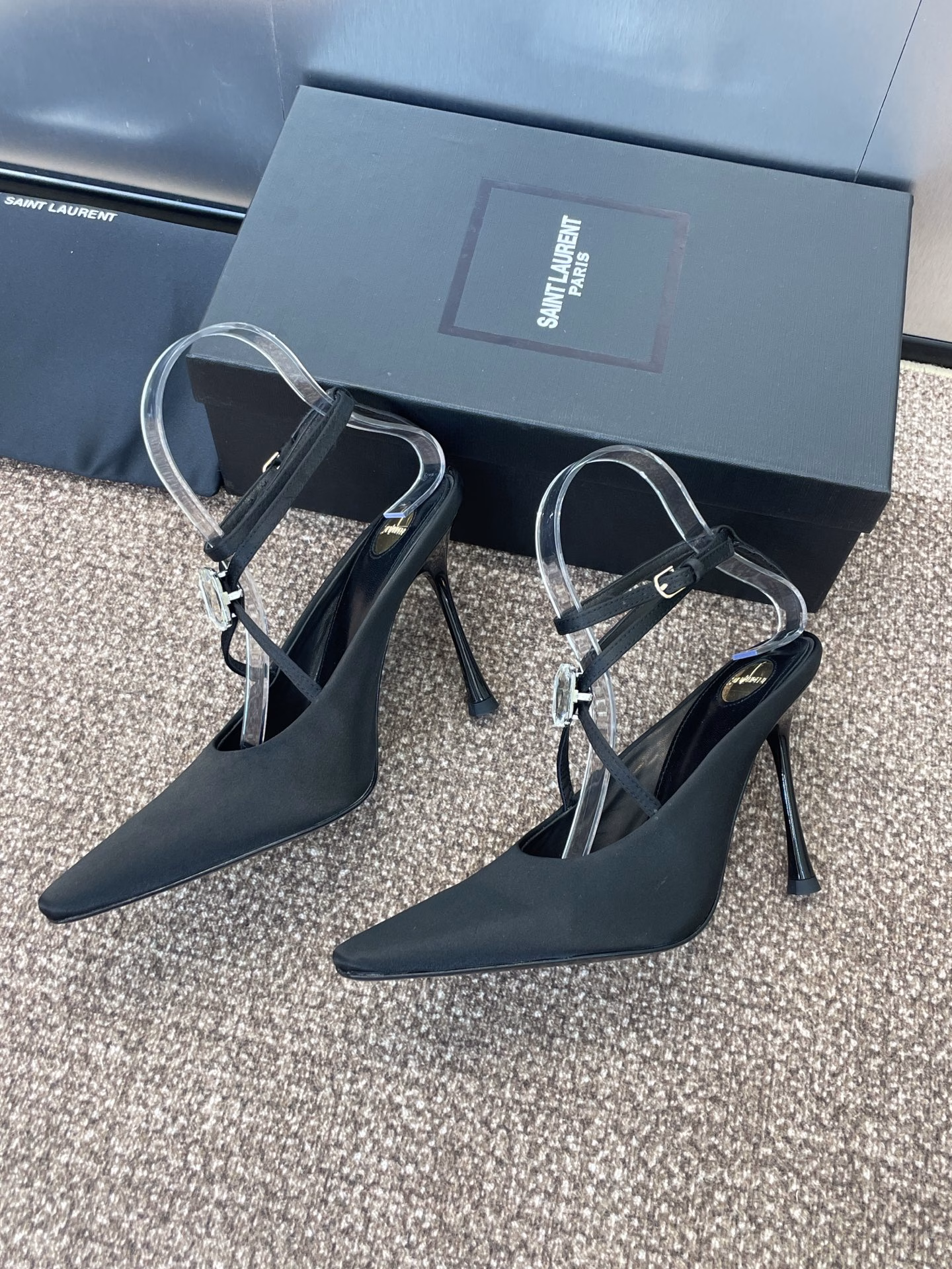 SAINT LAURENT PARIS Saint Laurent 2025 spring and summer new high-heeled women's shoes YSL letter logo hardware buckle celebrity style round-toed stiletto Roman style open-toed sandals