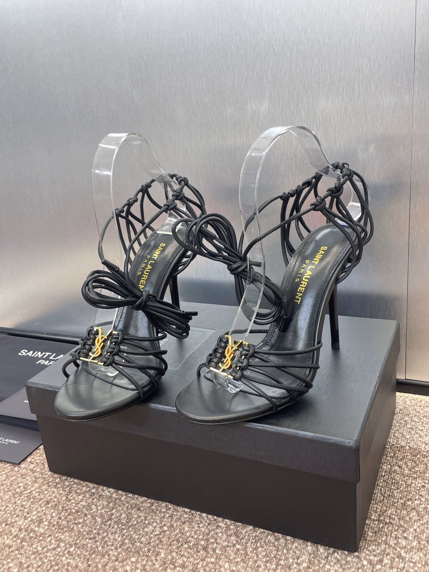 SAINT LAURENT PARIS Saint Laurent 2025 spring and summer new high-heeled women's shoes YSL letter logo hardware buckle celebrity style round-toed stiletto Roman style open-toed sandals