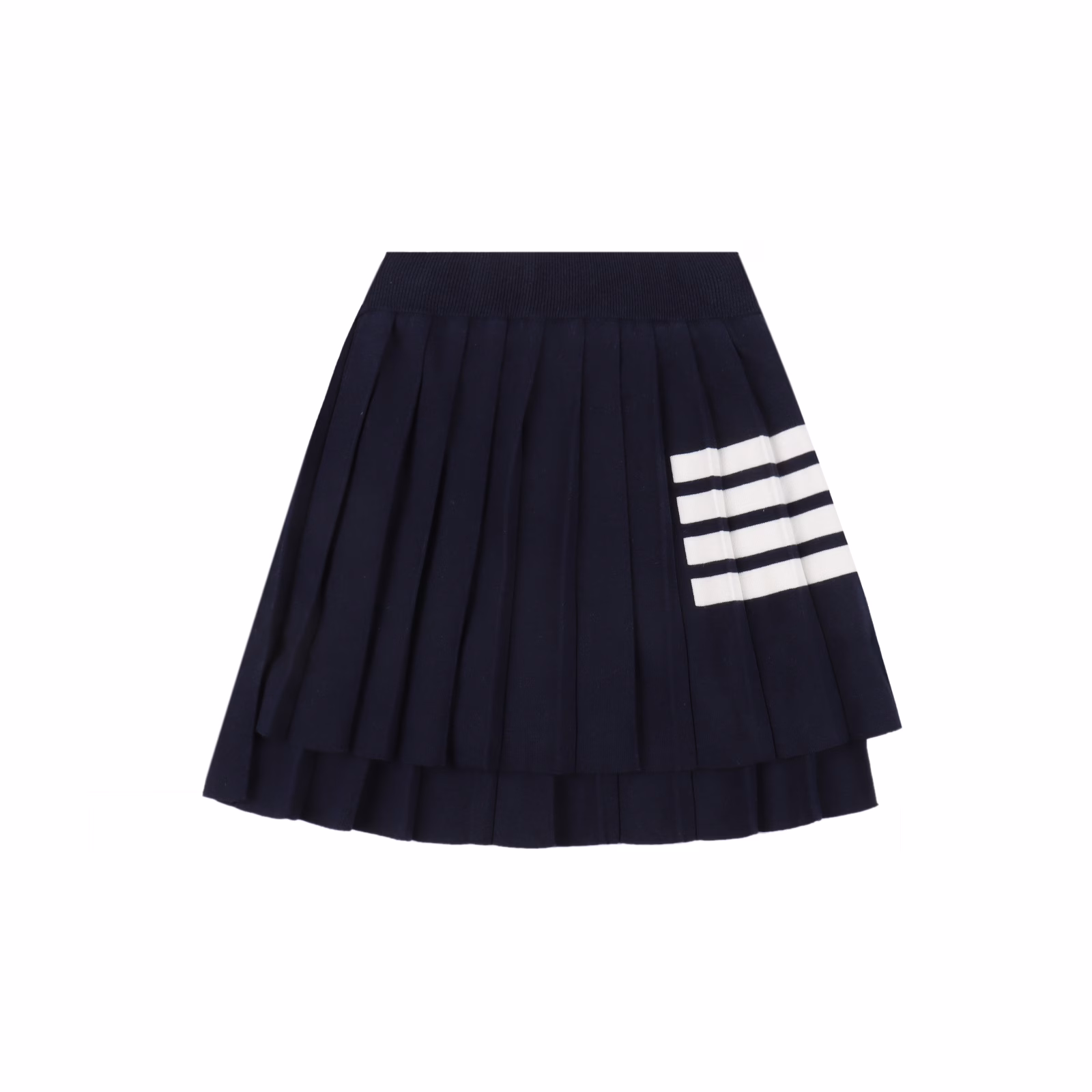 Thom Browne TB yarn-dyed four-bar knitted pleated skirtIt looks great with anything. Custom-made round-head three-color zipper, short front and long back design, each pleat is shaped by sewing, so there is no need to worry about it falling apart or not being there after washing. Custom-made wool blended fabric, making a half skirt, more silhouette! The lining also uses classic red, white and blue vertical stripes