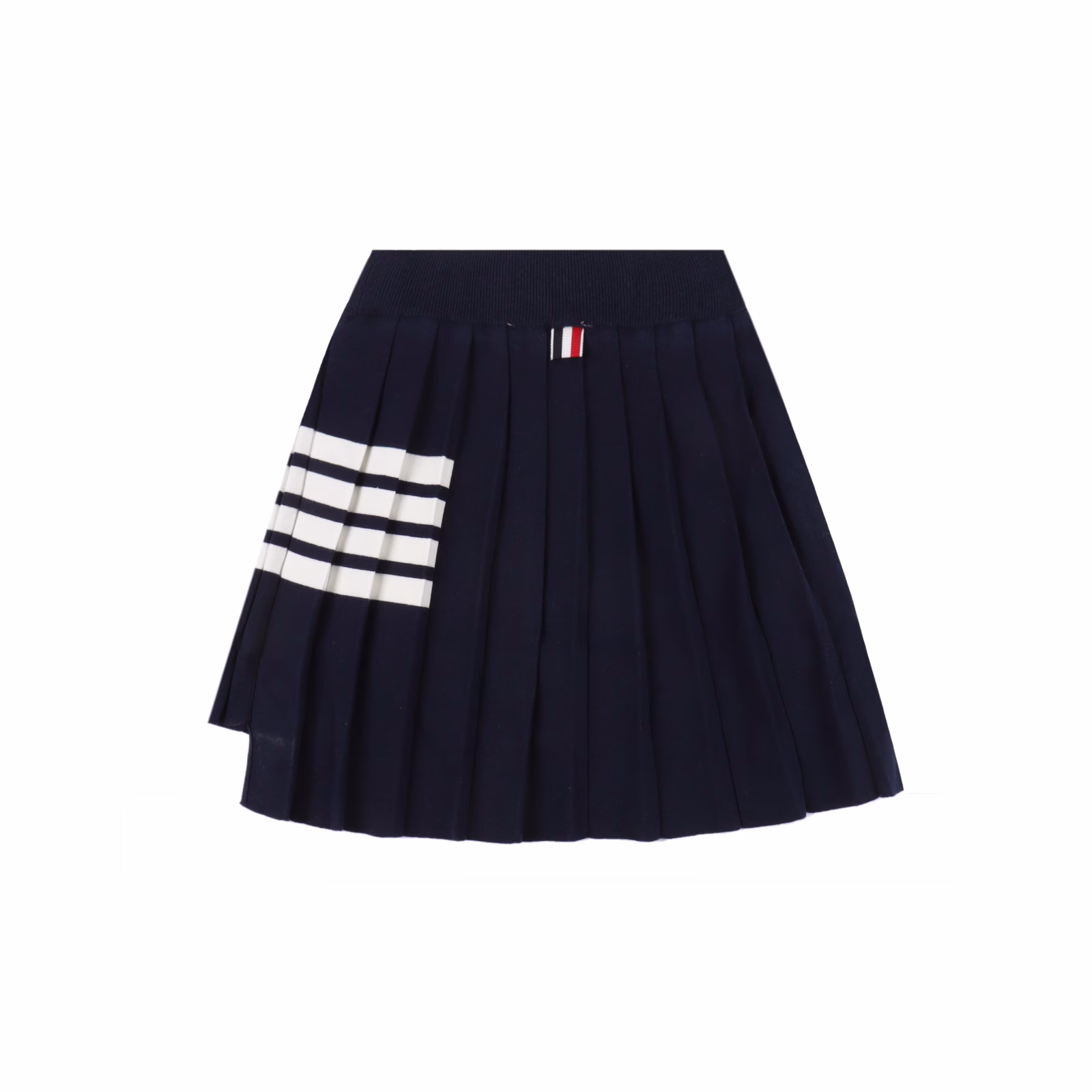 Thom Browne TB yarn-dyed four-bar knitted pleated skirtIt looks great with anything. Custom-made round-head three-color zipper, short front and long back design, each pleat is shaped by sewing, so there is no need to worry about it falling apart or not being there after washing. Custom-made wool blended fabric, making a half skirt, more silhouette! The lining also uses classic red, white and blue vertical stripes