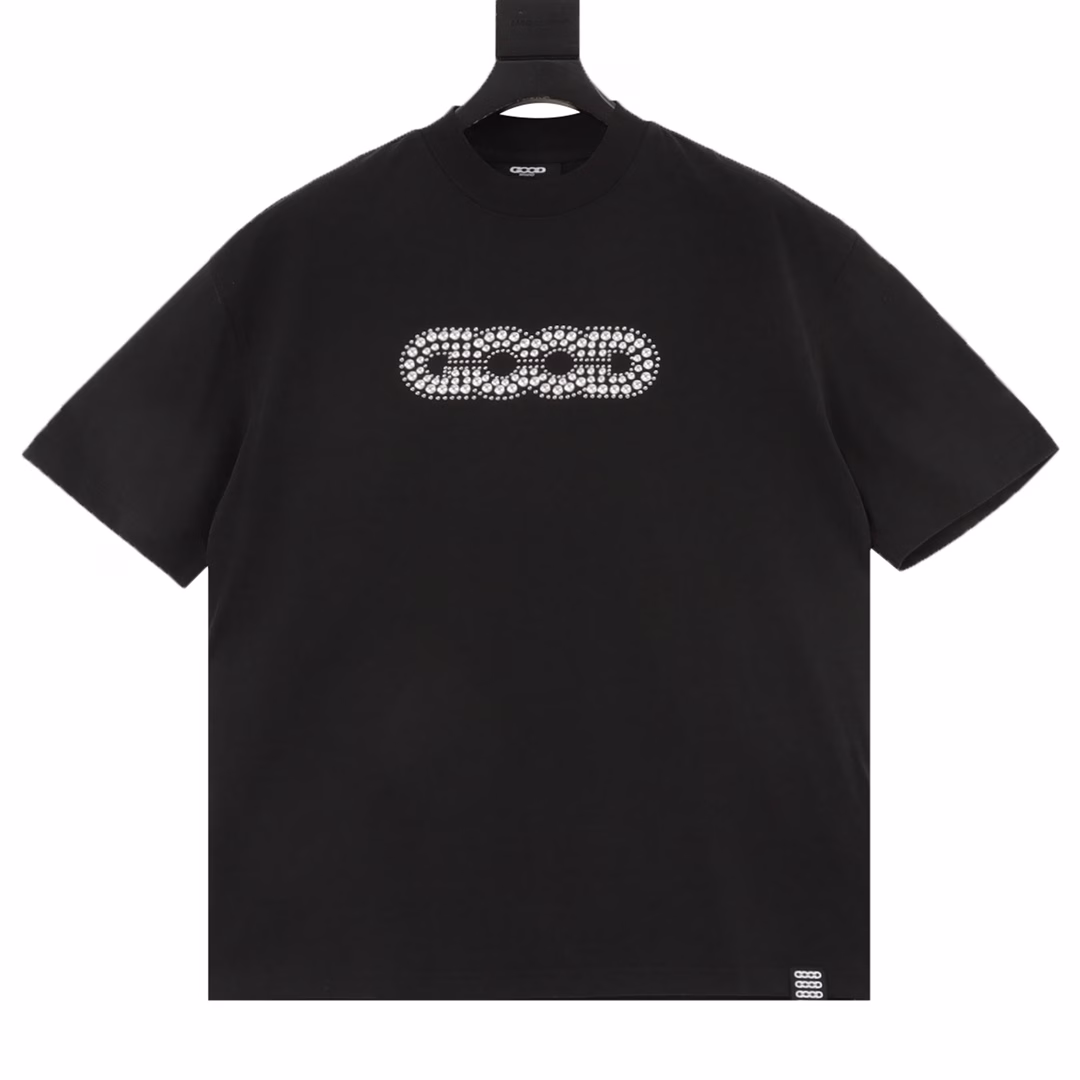 GOODBRAND Letter Rivet Hot Diamond Round Neck Short Sleeve T-shirtUnisex 350g fabric