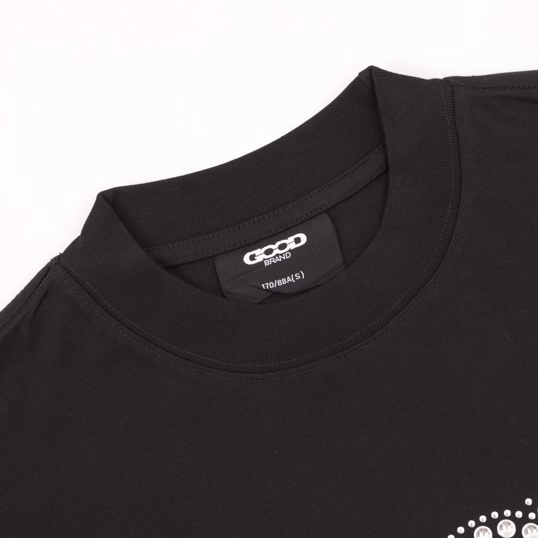 GOODBRAND Letter Rivet Hot Diamond Round Neck Short Sleeve T-shirtUnisex 350g fabric