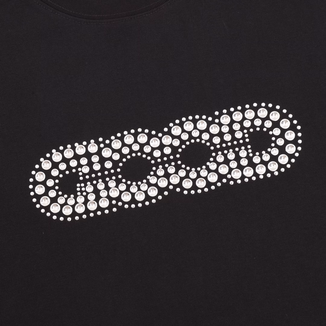 GOODBRAND Letter Rivet Hot Diamond Round Neck Short Sleeve T-shirtUnisex 350g fabric
