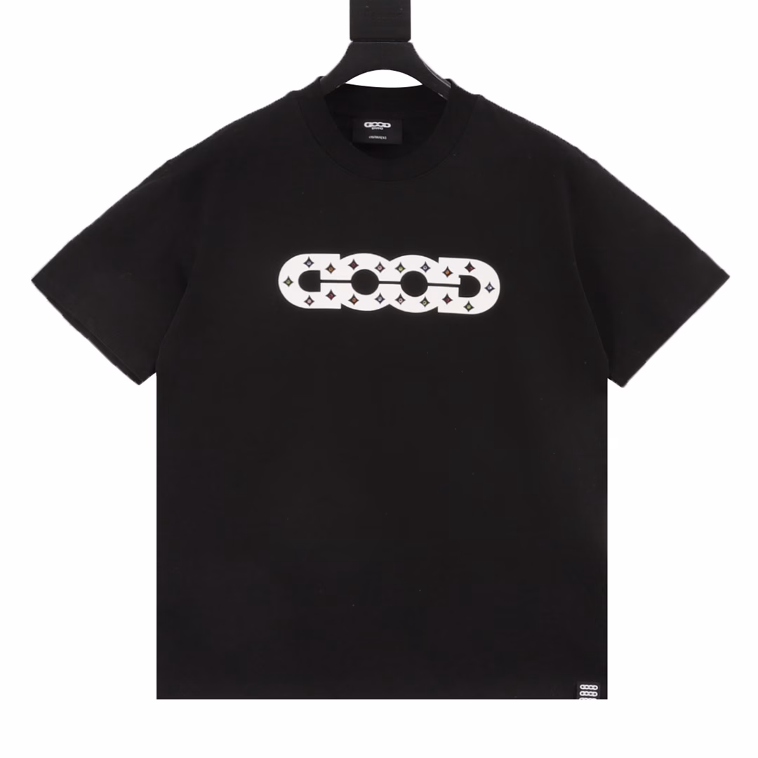 GOODBRAND hollow pattern four-pointed star round neck pullover short-sleeved T-shirtUnisex 350g fabric