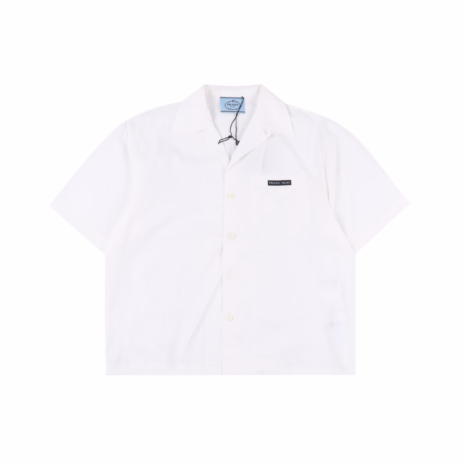 Prada PRD pocket logo short-sleeved shirtOriginal product, made of satin 40 fine cotton fabric, 75D high temperature lining, high temperature pre-shrinkage, hand-sewn, hand-cranked, die-stamped, customized 1:1 buttons, customized 1:1 trademarks, loose version