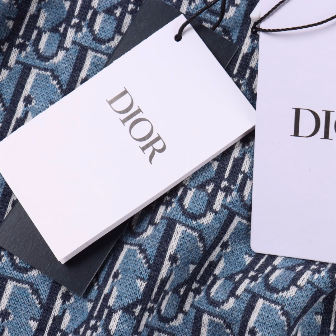 Dior CD blue full jacquard short-sleeved T-shirtOriginal purchase, custom-dyed 32-count double-thread blended colored cotton, using imported (Stoll) 14 knitting machine, wool jacquard, wool fermentation washed, customized 1:1 trademark, loose version