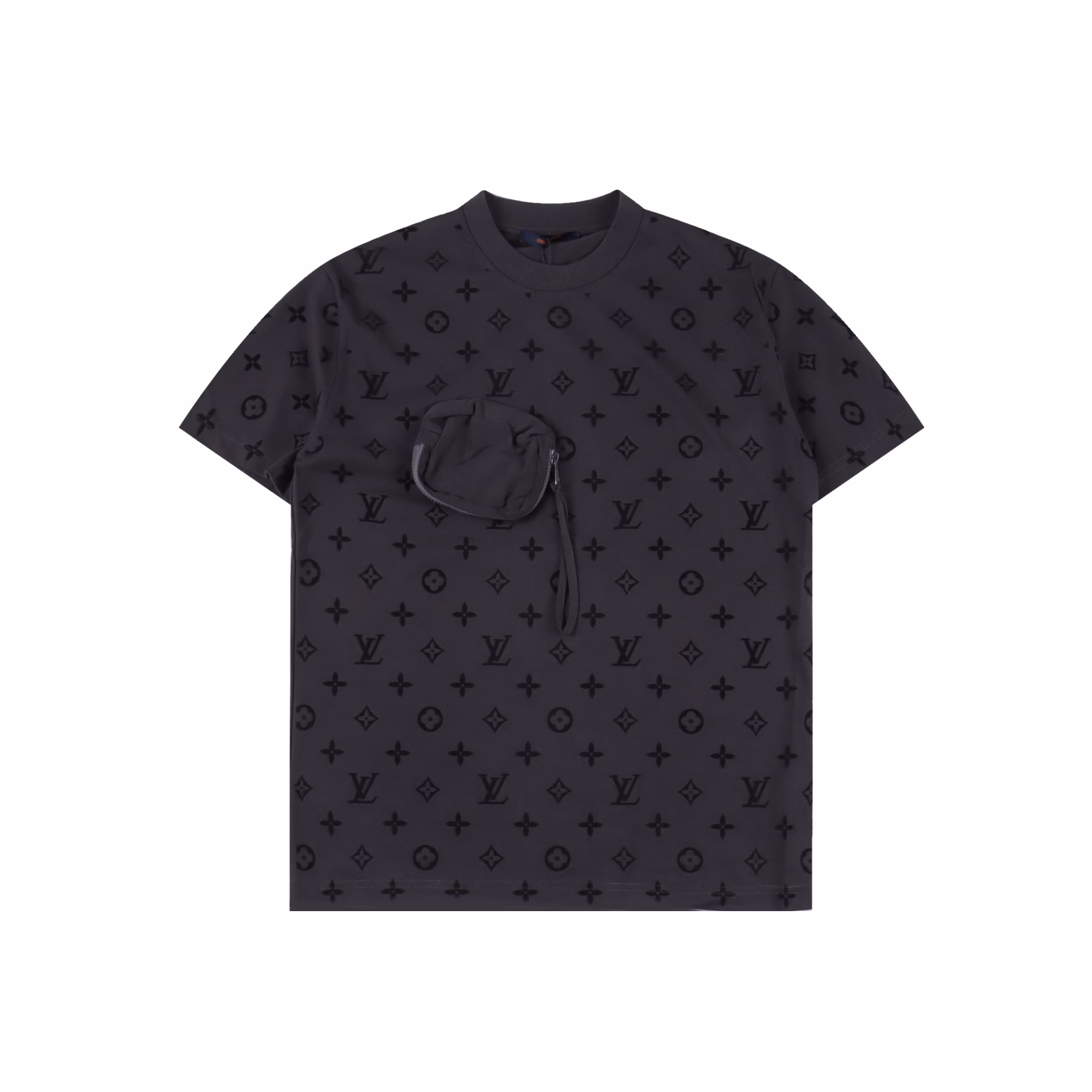 LOUIS VUITTON LV Paste Pocket Flocked Short Sleeve T-shirtSpecial process, do not machine wash!! Hand wash recommended!!Authentic purchase and development, customized 26 combed tight double yarn, 1*1 Solona ribbing at the neckline, hand-sewn bag, cloth fermentation washing, large nylon Velcro flocking, with detachable bag, customized 1:1 zipper, customized 1:1 trademark, fitted version