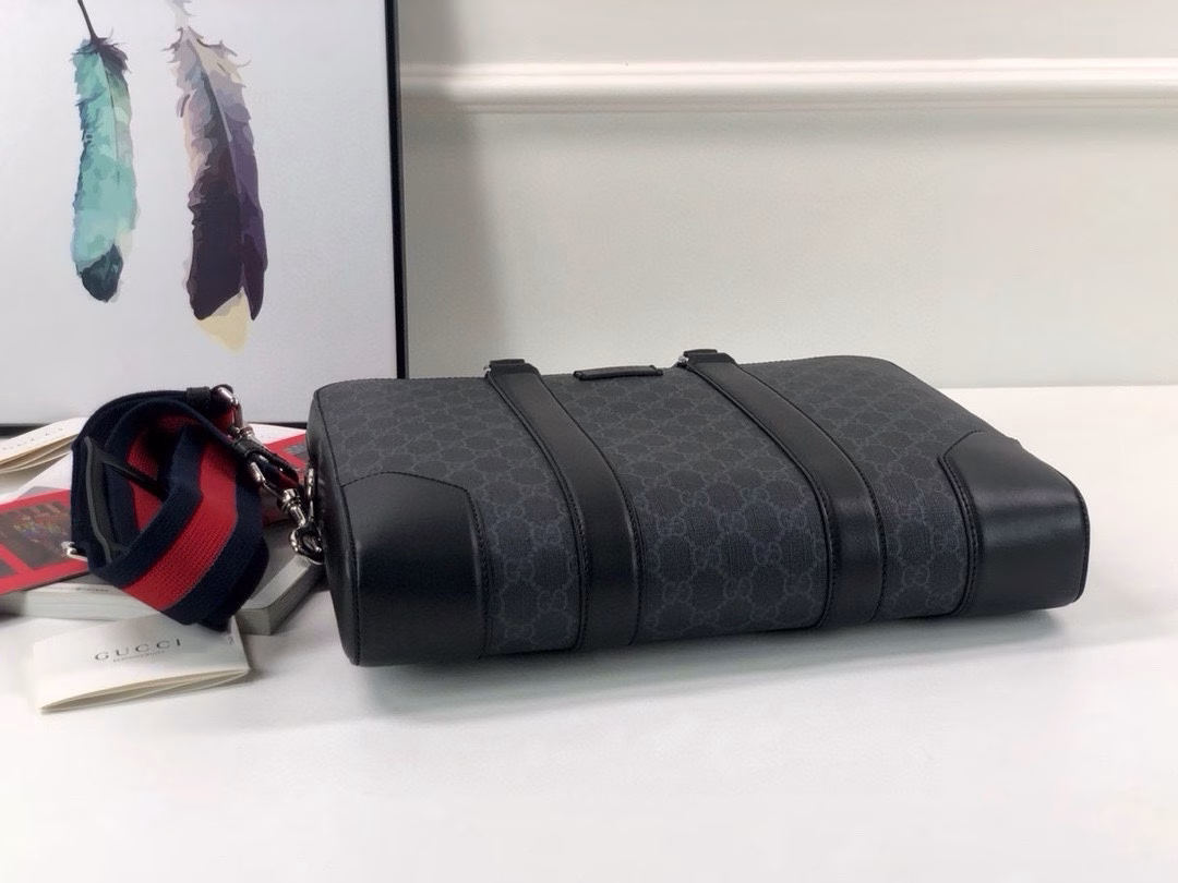 Gucci Supreme Briefcase, GG in black leather with blue/red webbing shoulder strap