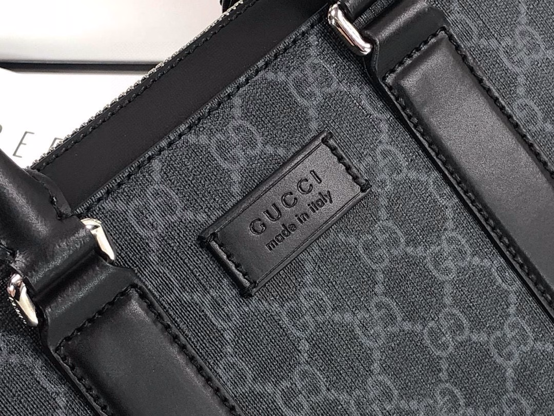 Gucci Supreme Briefcase, GG in black leather with blue/red webbing shoulder strap