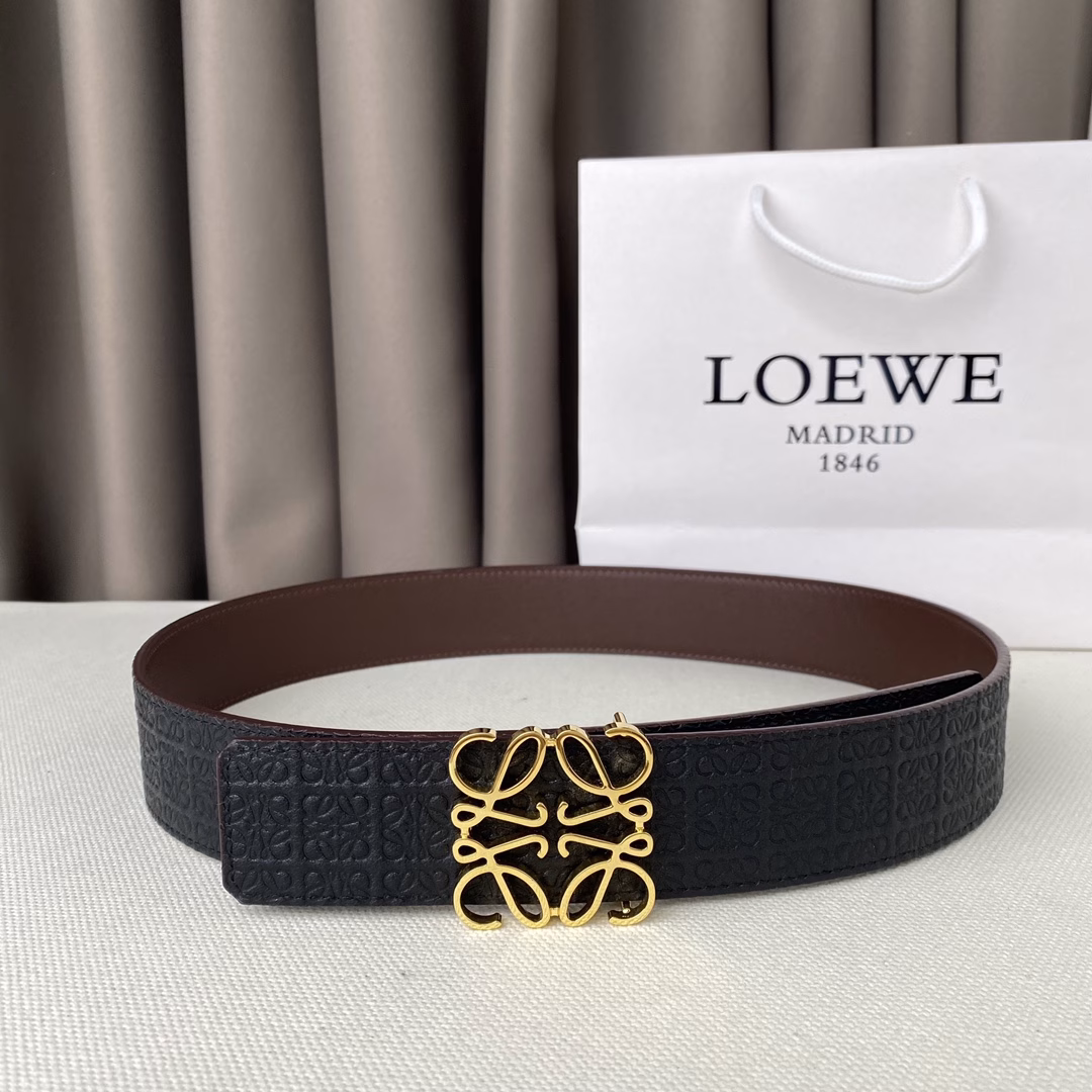 LOEWE exclusive Anagrm belt double-sided top layer original cowhide (double-sided) waistband with 3.8mm palladium Angrm belt buckle original single quality