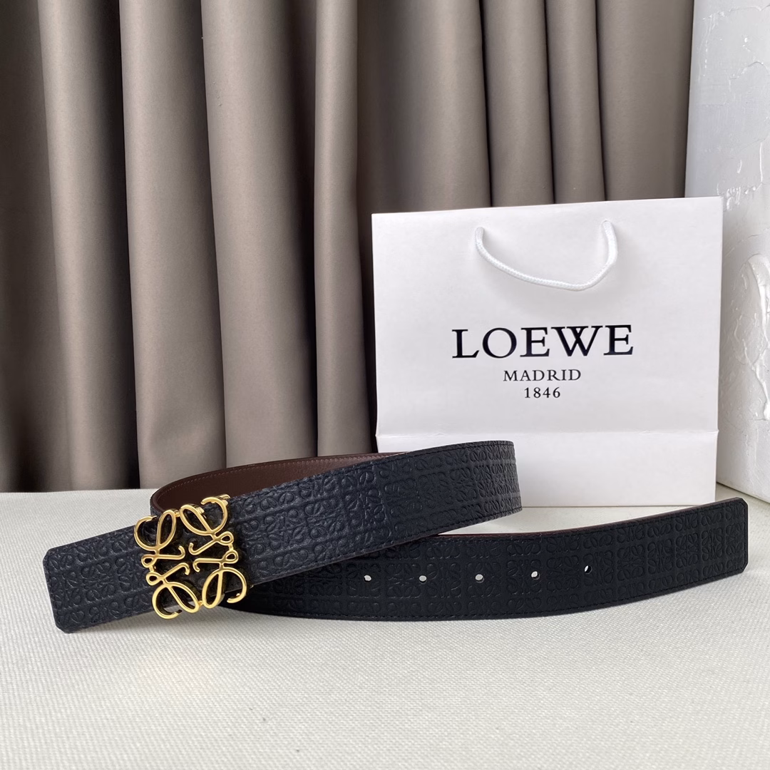 LOEWE exclusive Anagrm belt double-sided top layer original cowhide (double-sided) waistband with 3.8mm palladium Angrm belt buckle original single quality
