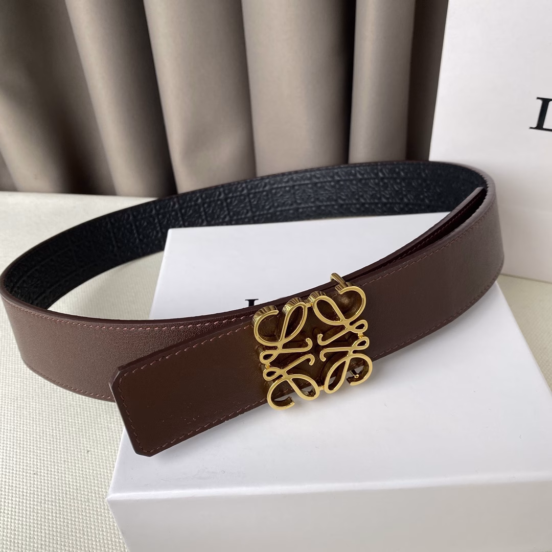 LOEWE exclusive Anagrm belt double-sided top layer original cowhide (double-sided) waistband with 3.8mm palladium Angrm belt buckle original single quality