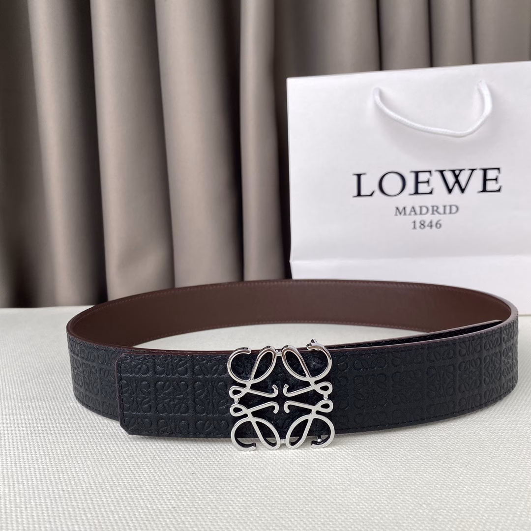 LOEWE exclusive Anagrm belt double-sided top layer original cowhide (double-sided) waistband with 3.8mm palladium Angrm belt buckle original single quality