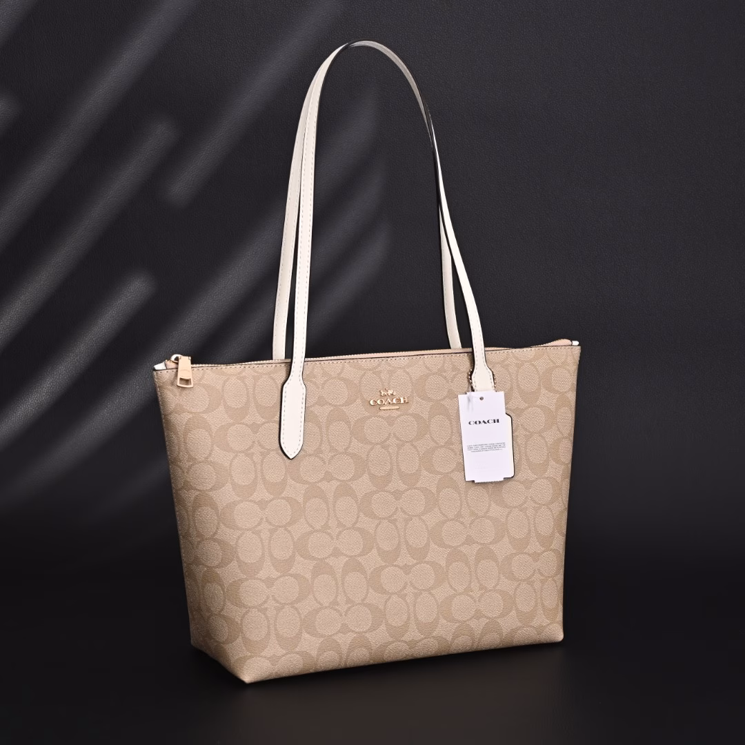 Coach women's zip zipper tote bag commuter large capacity bag old flower soft leather shoulder handbag 4455Commuting and business trip double kill｜A gentle armor that can hold the whole world👜The second skin of workers-security is the ultimate romance given by the zipper