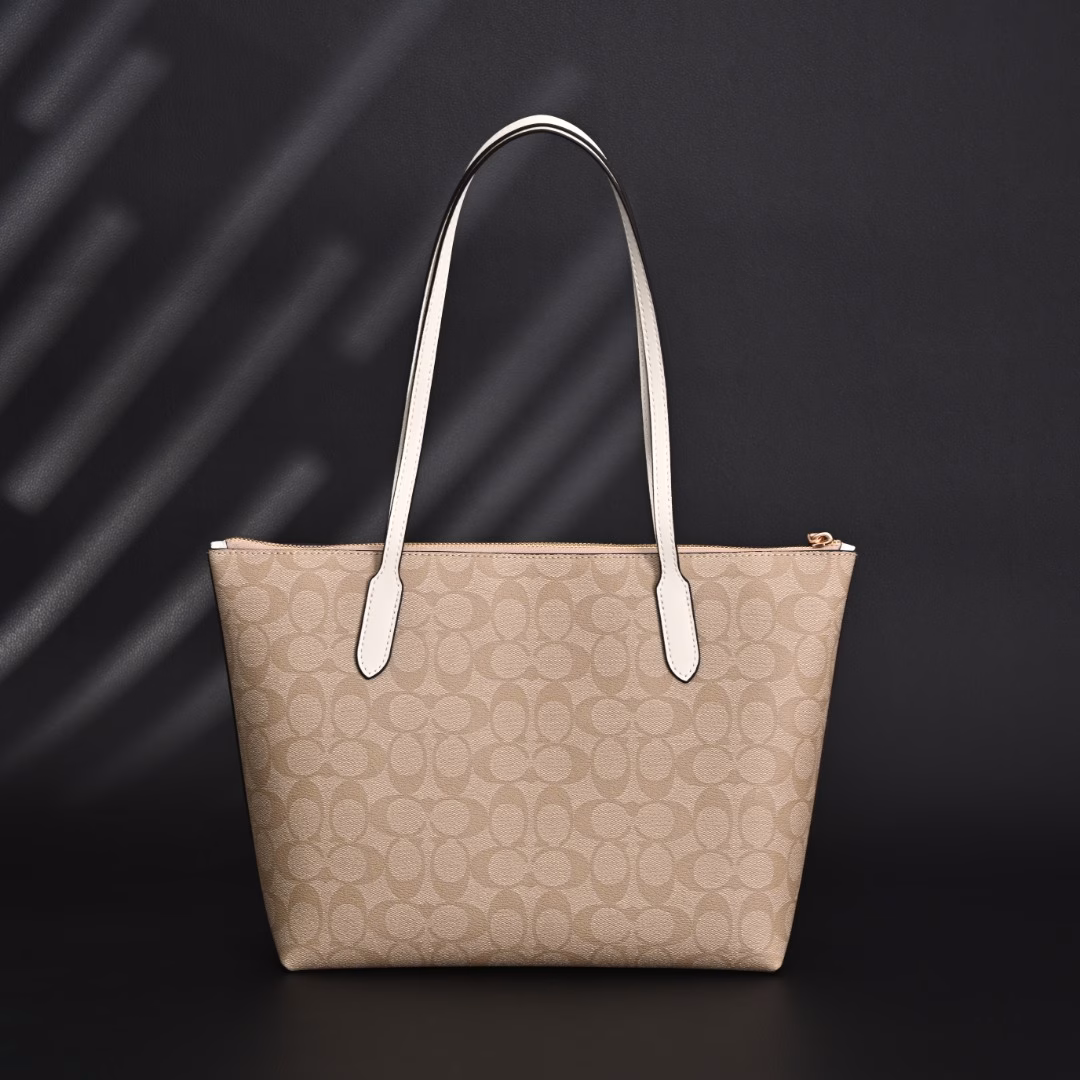 Coach women's zip zipper tote bag commuter large capacity bag old flower soft leather shoulder handbag 4455Commuting and business trip double kill｜A gentle armor that can hold the whole world👜The second skin of workers-security is the ultimate romance given by the zipper