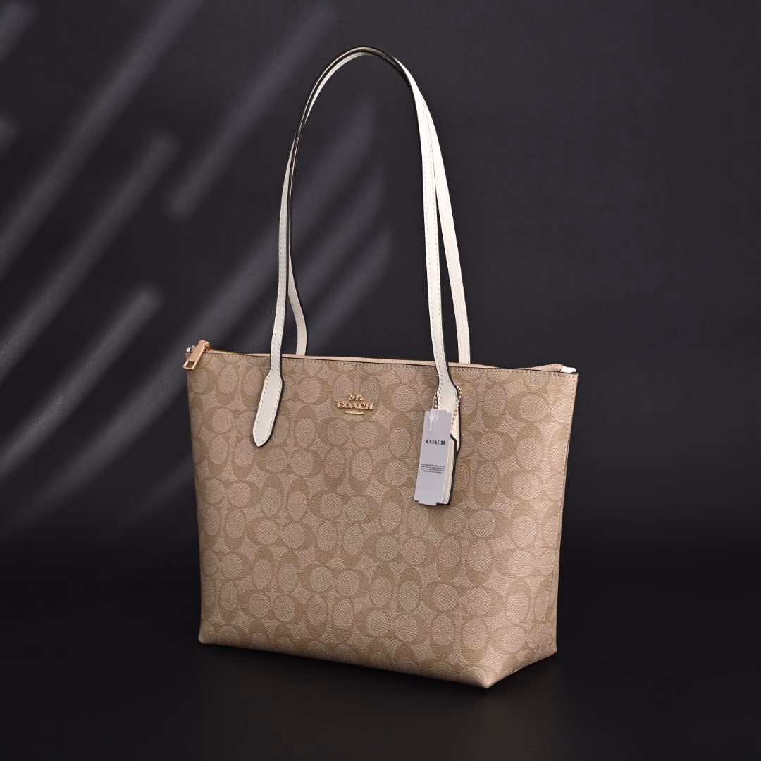 Coach women's zip zipper tote bag commuter large capacity bag old flower soft leather shoulder handbag 4455Commuting and business trip double kill｜A gentle armor that can hold the whole world👜The second skin of workers-security is the ultimate romance given by the zipper