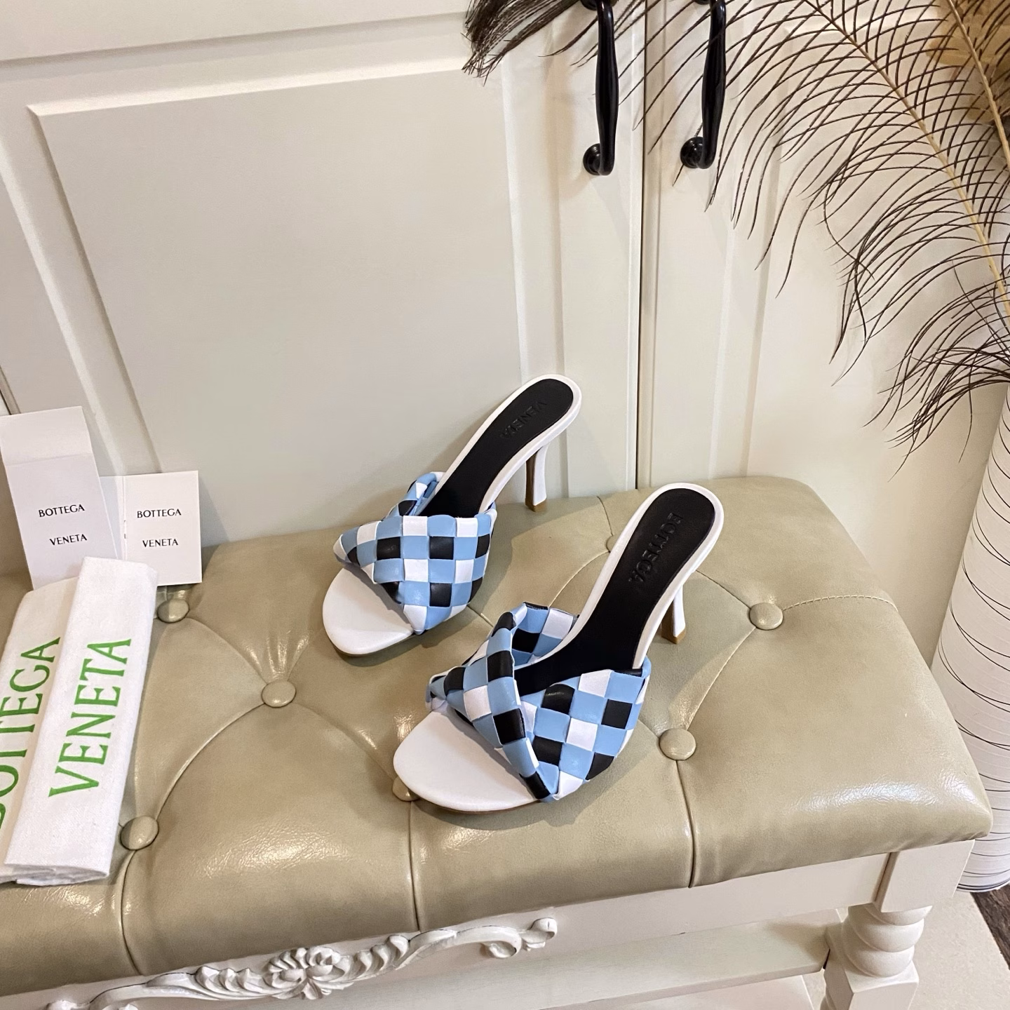 BV new high heels, classic woven surface, leather injection molded outsole