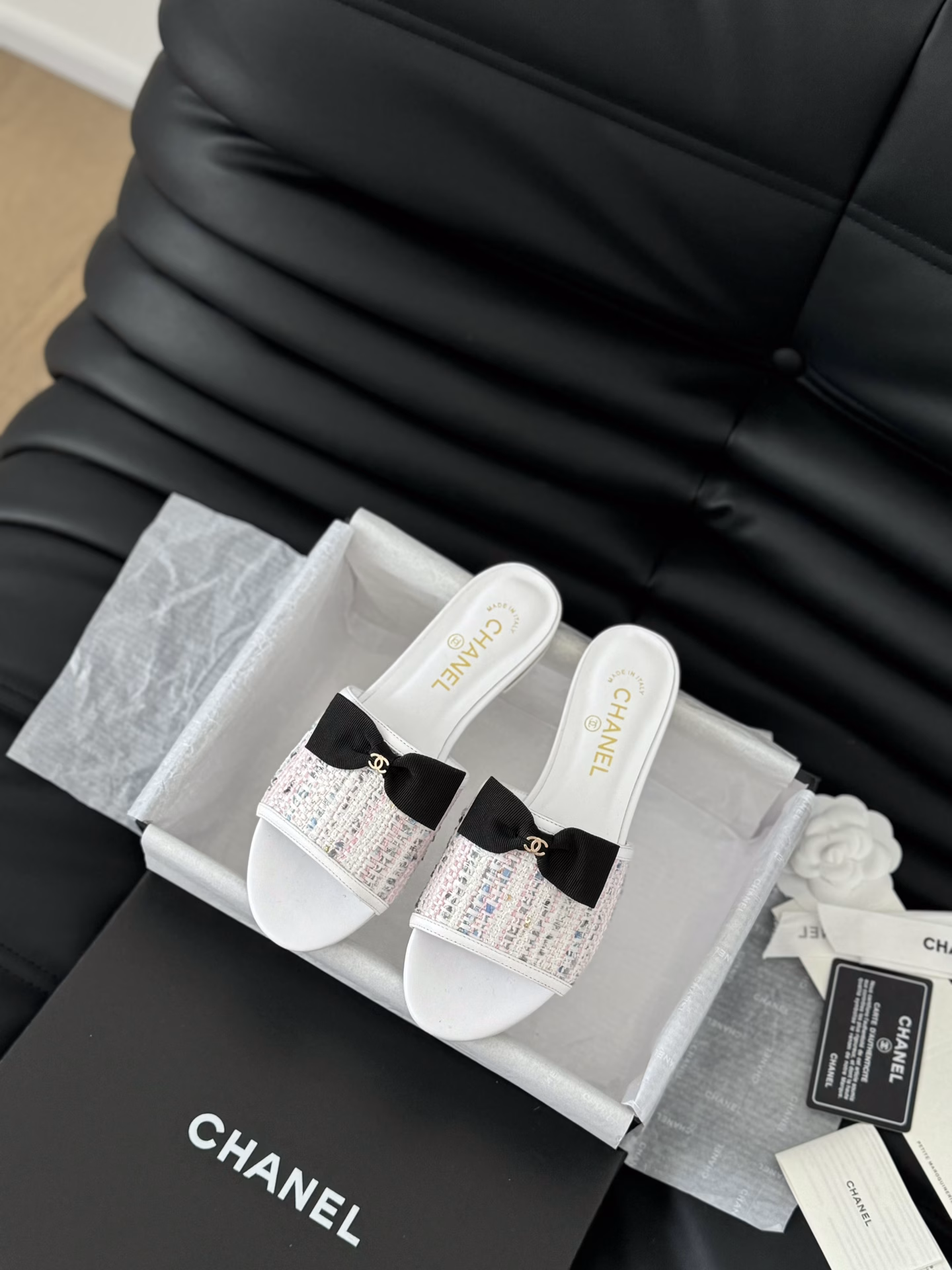 Chanel 24S early spring new fish mouth series slippersAs always, high version, classic bow patternLambskin lining, genuine leather outsole
