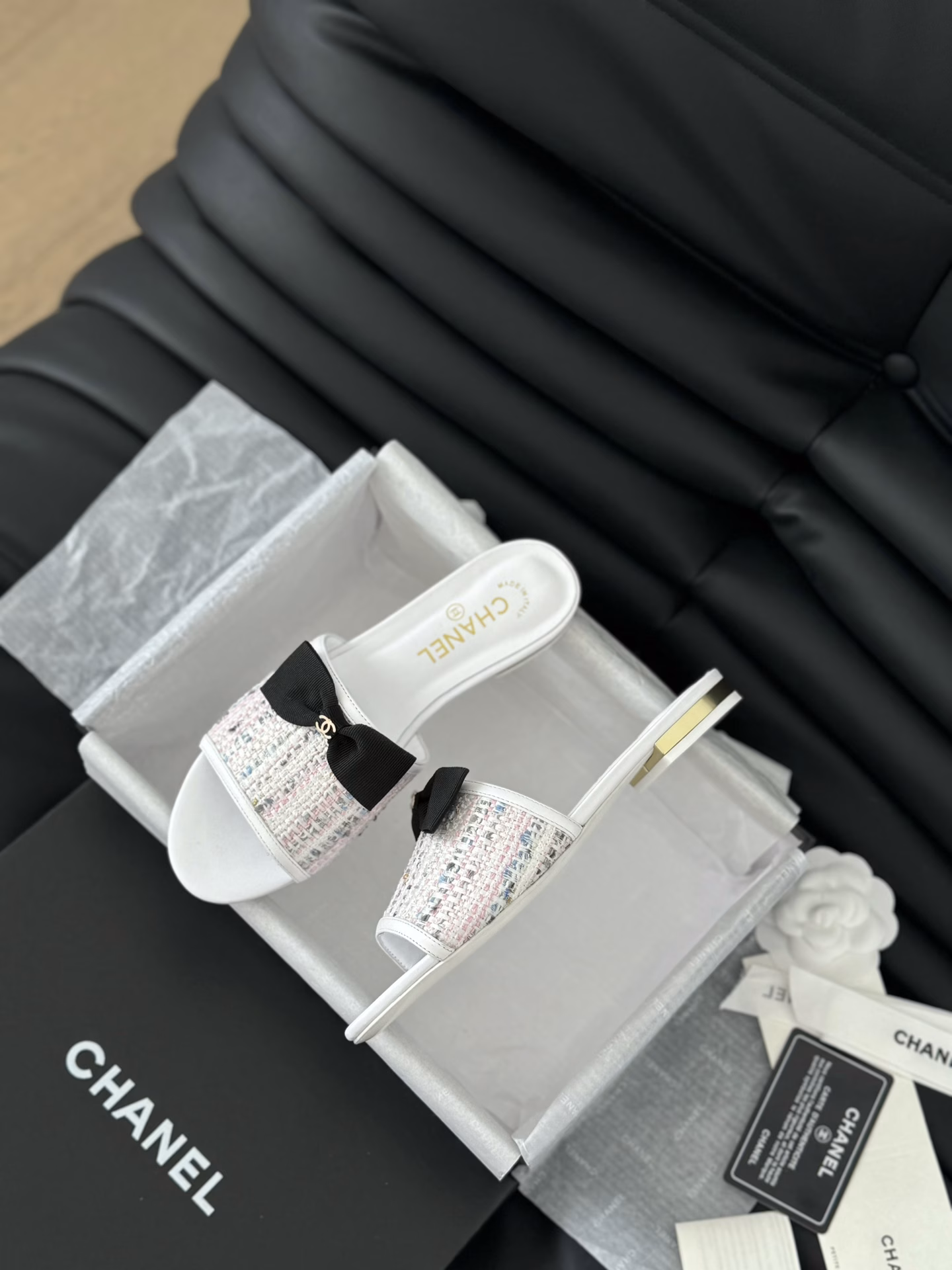 Chanel 24S early spring new fish mouth series slippersAs always, high version, classic bow patternLambskin lining, genuine leather outsole