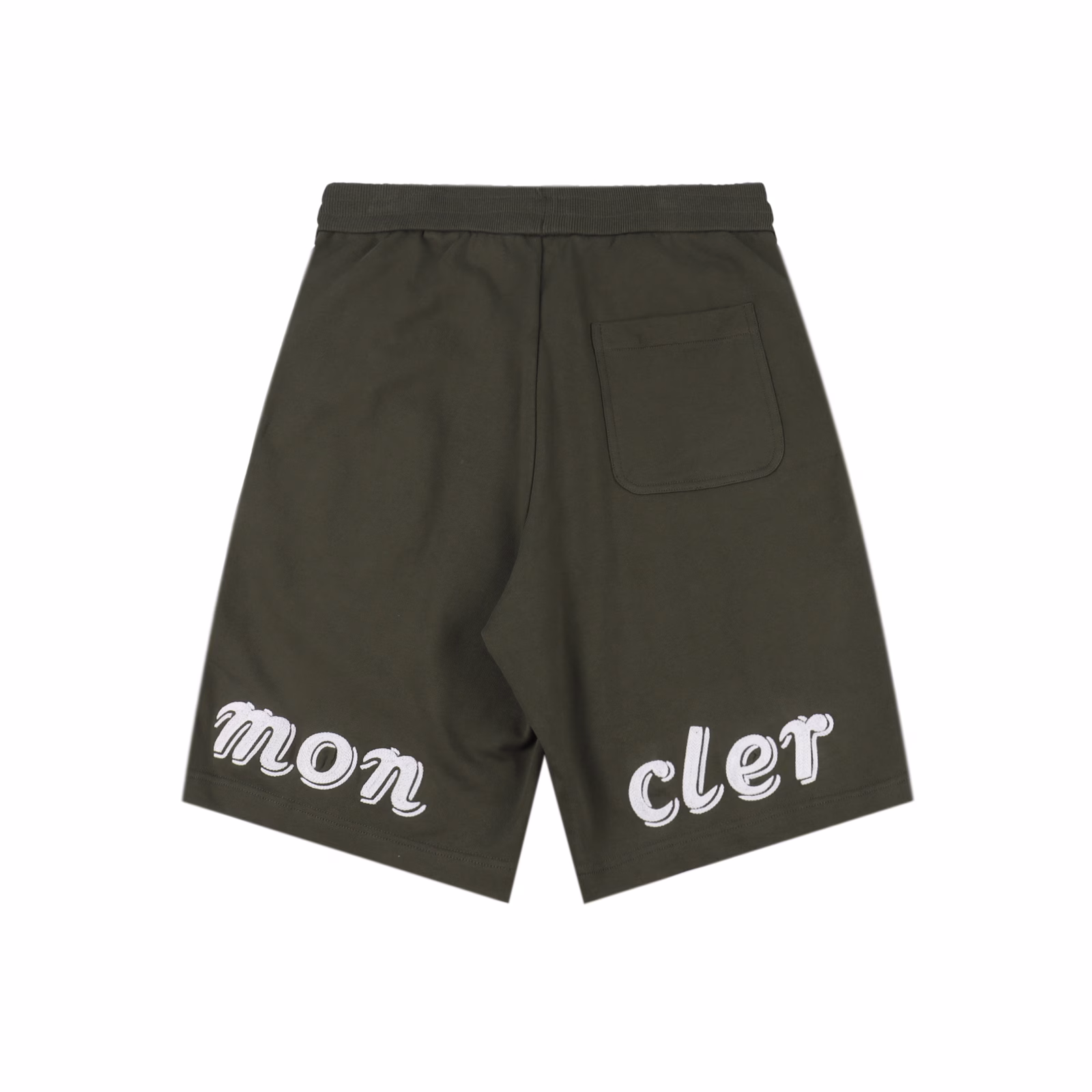 Moncler MC joint large embroidered cotton shortsSingle-sided fish scale fabric woven with cotton as the base, the front is a smooth knitted surface, and the skin-touch surface is formed into a three-dimensional terry loop through the knitting machine's floating thread knitting technology, which increases the fluffiness and delicate touch. The terry loop structure absorbs a lot of water and evaporates quickly, and it is not easy to loosen and deform after multiple washings. The letter LOGO embroidery is formed on the back by the embroidery machine with 16000 needles + 18000 needles. The double-axis linear guide drives the embroidery frame, and the frame moving accuracy can reach 0.01mm/P, ensuring the precise positioning of the embroidery pattern. By actively intervening in the shrinkage potential of cotton fibers, the fabric has achieved a leap from volatile to stable, improving dimensional stability, and is not easy to deform and wrinkle. One-to-one customized joint badges and washing labels