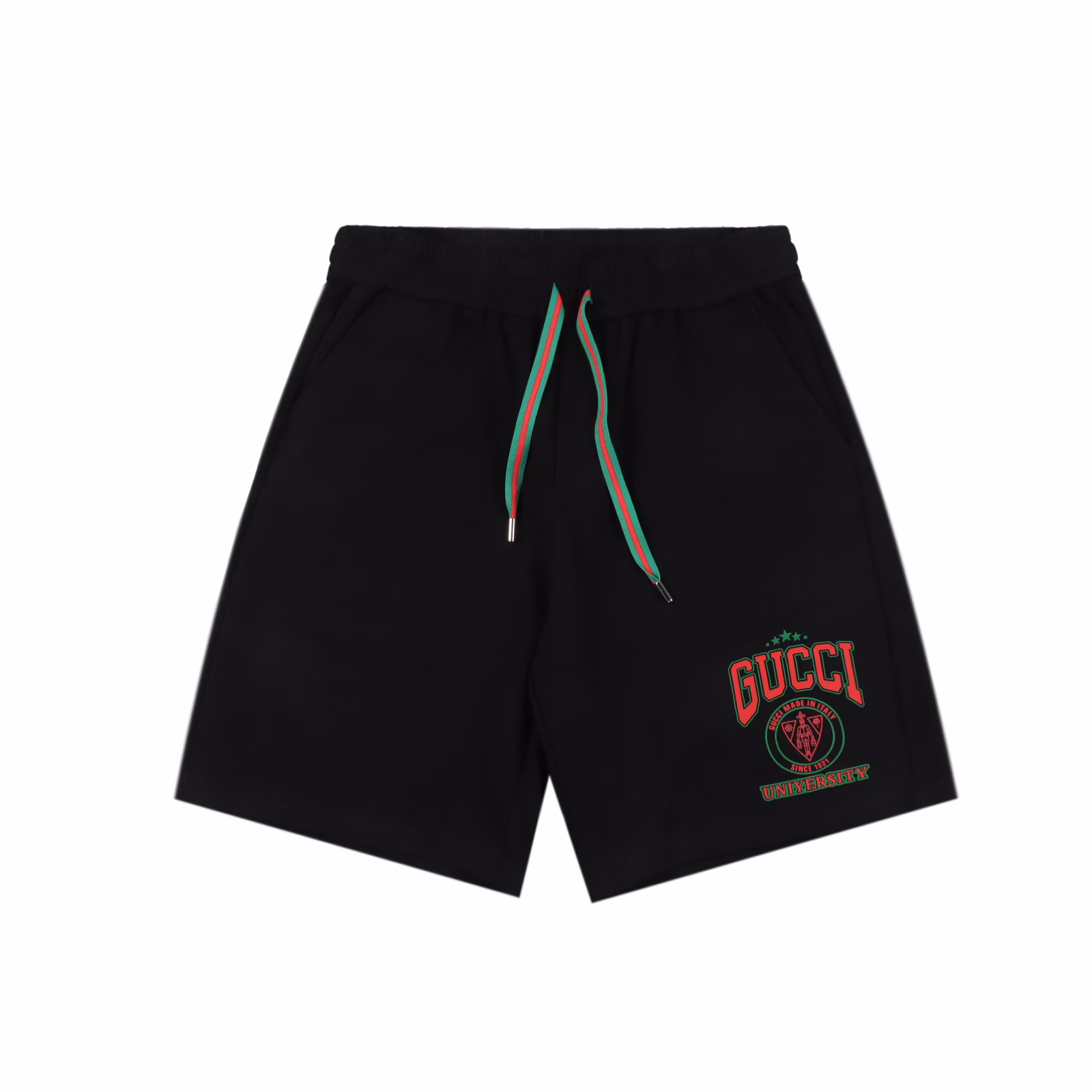 Gucci 25ss letter logo print shortsThe new GUCCI shorts of 25 years, with a minimalist silhouette, high waist design and slightly A-shaped tailoring, visually lengthens the leg proportions, and the high waist tailoring with neat trouser lines not only modifies the leg shape but also brings a sense of relaxation. The built-in elastic waistband fits the body without tightening the skin, and it leaves no marks after sitting for a long time. The trouser rope adopts the elements of Gucci's classic red and green color matching, and the trouser leg pattern is inspired by the extreme collision of Angora red and emerald green. Gucci has launched a new red print + green three-dimensional puff glue craft five-point shorts, which combines the brand's iconic color philosophy with avant-garde craftsmanship to reshape the modern narrative of men's summer wardrobe. The red classic print surges like blood, interweaving with the emerald green embossed letters of the three-dimensional puff glue craft.