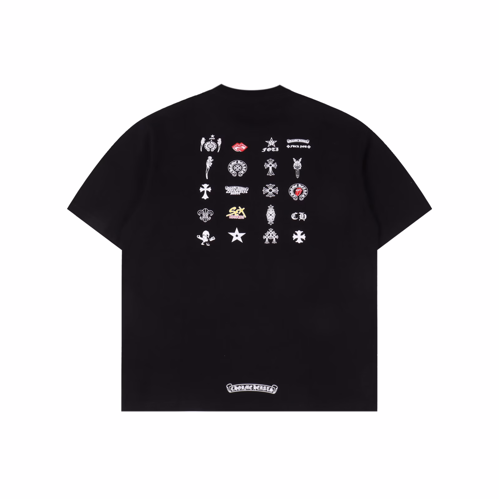 Chrome Hearts 25ss back multi-label printed short sleevesLight luxury men and women's daily commuting essential items correct version welcome to compare detailed features·280g 100% cotton double yarn jersey fabric, matching 1x1 thread in the same cylinder, not easy to deform after repeated washing, workmanship: positioning cutting oversize loose version, imported glue dot printing, matching accessories, same style for men and women