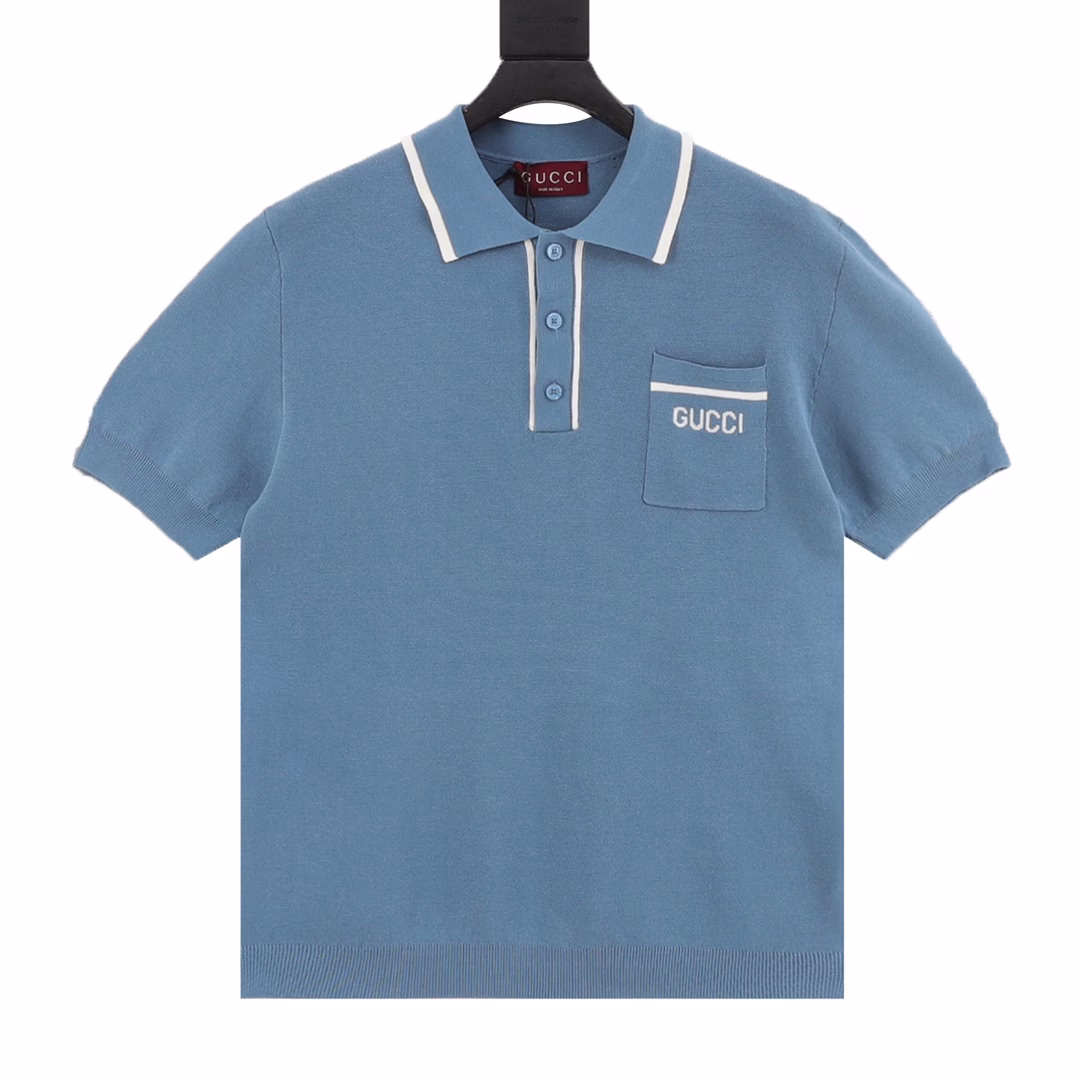 Gucci New Style Shirt Contrast Collar Embroidered Logo Knitted Polo Short SleevesPut on this sweater and experience Italian elegance. The classic color matching with exquisite contrast trims, the details show style. The iconic 