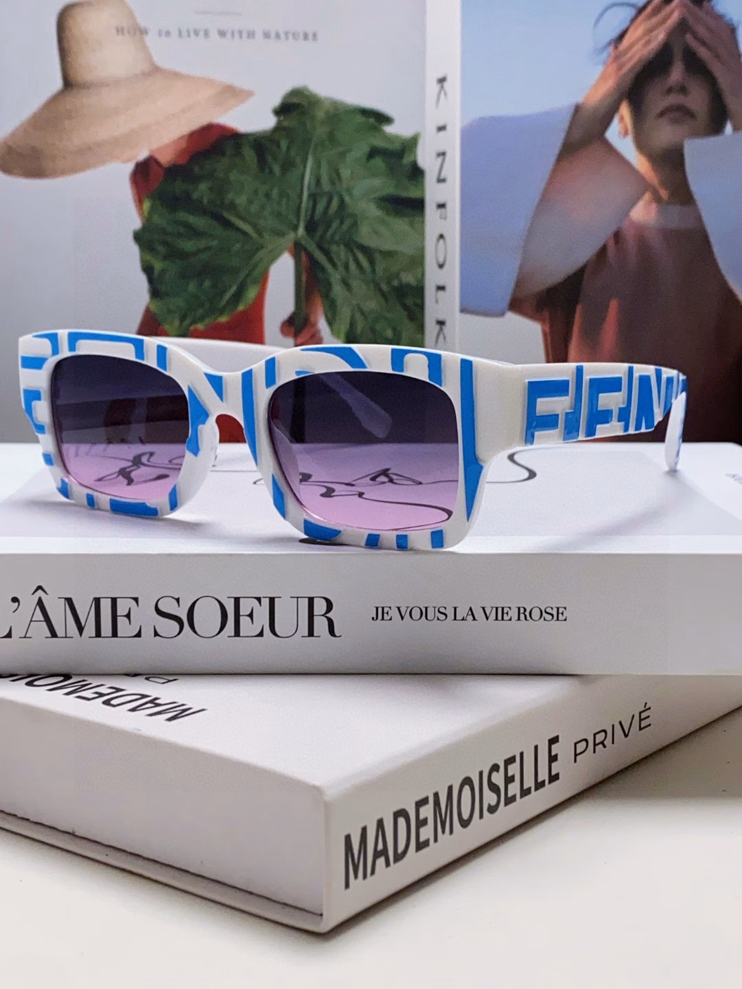 Fendi 2025 new square sunglasses European and American personality hip-hop internet celebrity ins concave and convex letters internet celebrity street shooting sunglasses