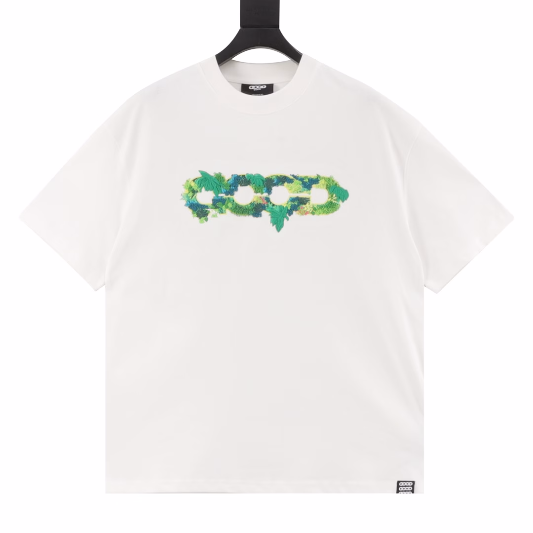 GOODBRAND SS25 3D green plant embroidered map LOGO loose short-sleeved T-shirtUnisex 350g fabric