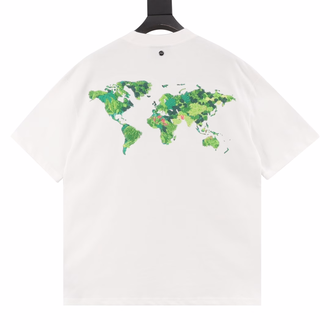 GOODBRAND SS25 3D green plant embroidered map LOGO loose short-sleeved T-shirtUnisex 350g fabric