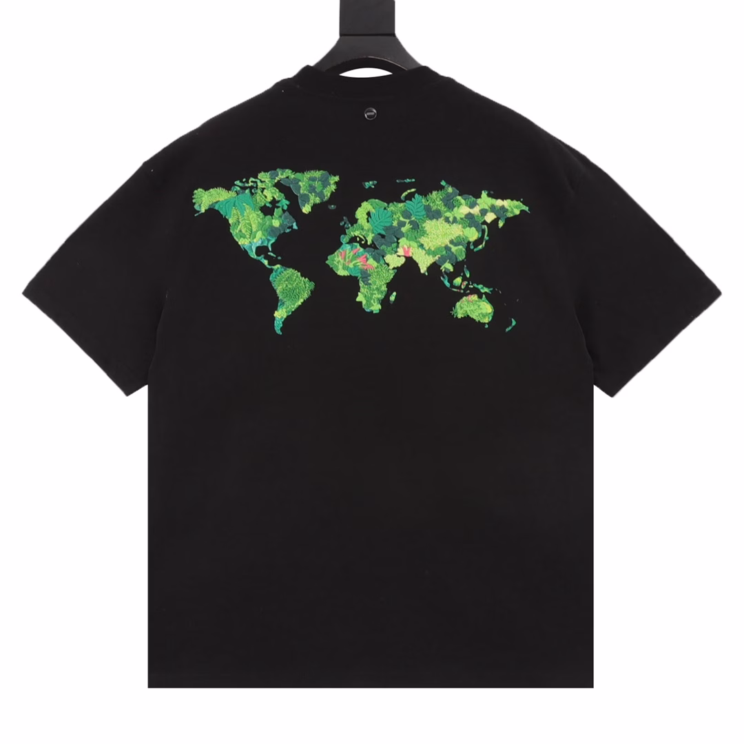 GOODBRAND SS25 3D green plant embroidered map LOGO loose short-sleeved T-shirtUnisex 350g fabric