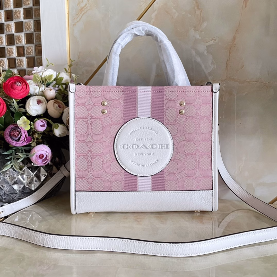 Pure and original authentic Valentine's Day limited edition Dempsey mini canvas Field Tote 22 vertical small tote bag shopping bag, a very coveted collector's edition peach pink color, small, cute and practical, white first-layer calfskin leather with classic Logo cloth, handmade with essential oils, not a high-end imitation on the market!