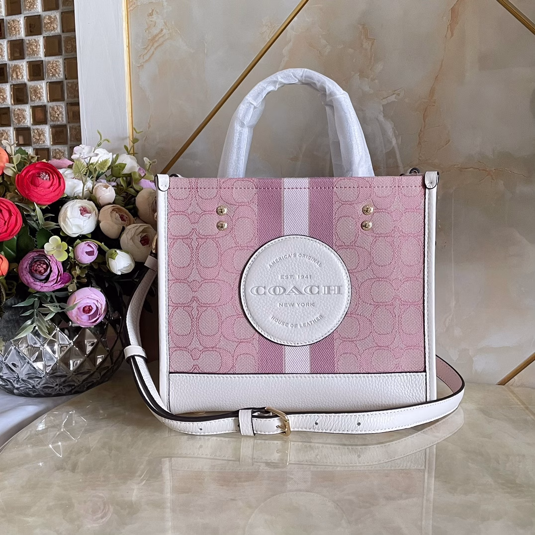 Pure and original authentic Valentine's Day limited edition Dempsey mini canvas Field Tote 22 vertical small tote bag shopping bag, a very coveted collector's edition peach pink color, small, cute and practical, white first-layer calfskin leather with classic Logo cloth, handmade with essential oils, not a high-end imitation on the market!