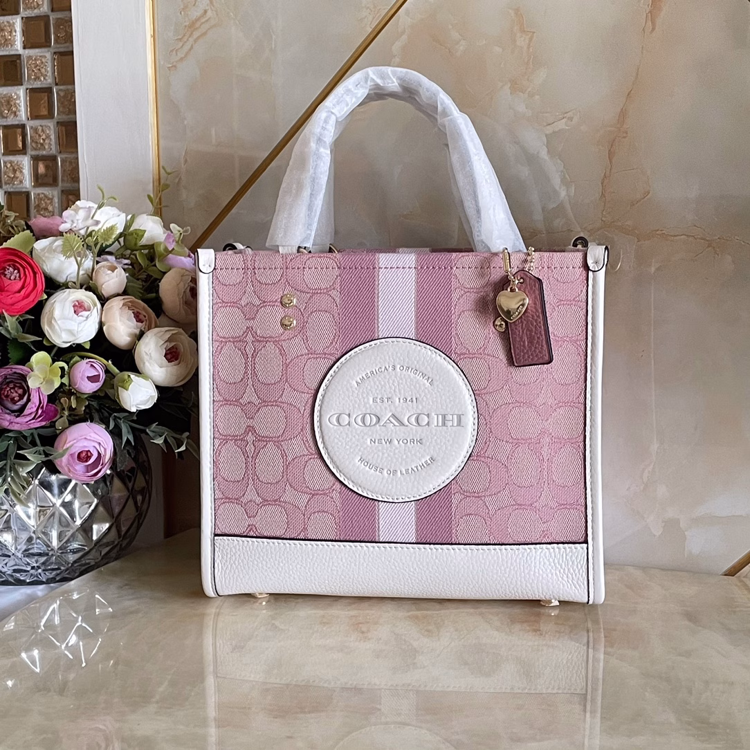 Pure and original authentic Valentine's Day limited edition Dempsey mini canvas Field Tote 22 vertical small tote bag shopping bag, a very coveted collector's edition peach pink color, small, cute and practical, white first-layer calfskin leather with classic Logo cloth, handmade with essential oils, not a high-end imitation on the market!