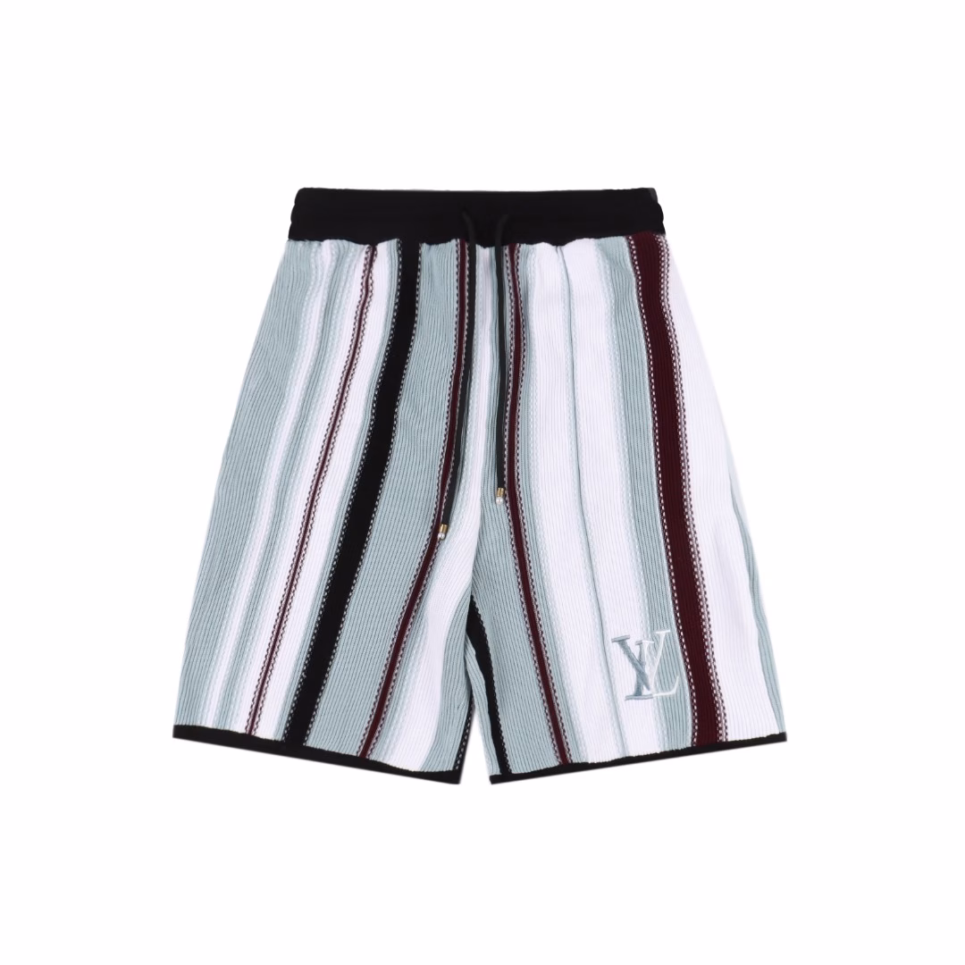 LOUIS VUITTON LV vertical striped knitted suit shortsOriginal product, custom-dyed 32-count double-ply combed cotton yarn, imported German (Stoll) 7 knitting machine, custom-dyed yarn, wool jacquard, imported embroidery, wool fermentation washing, custom 1:1 hanging bell, custom 1:1 rope, custom 1:1 trademark, loose fit