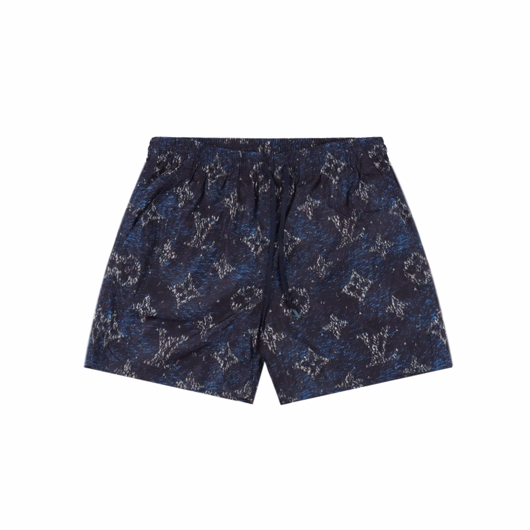 LOUIS VUITTON LV MONOGRAM blue printed beach shortsAuthentic purchase, made of high-density 100% nylon, lining made of 100% polyester diamond mesh cloth, direct printing, positioning cutting bed, high-temperature pre-shrinkage, customized 1:1 zipper, customized 1:1 rope, customized 1:1 trademark, loose version